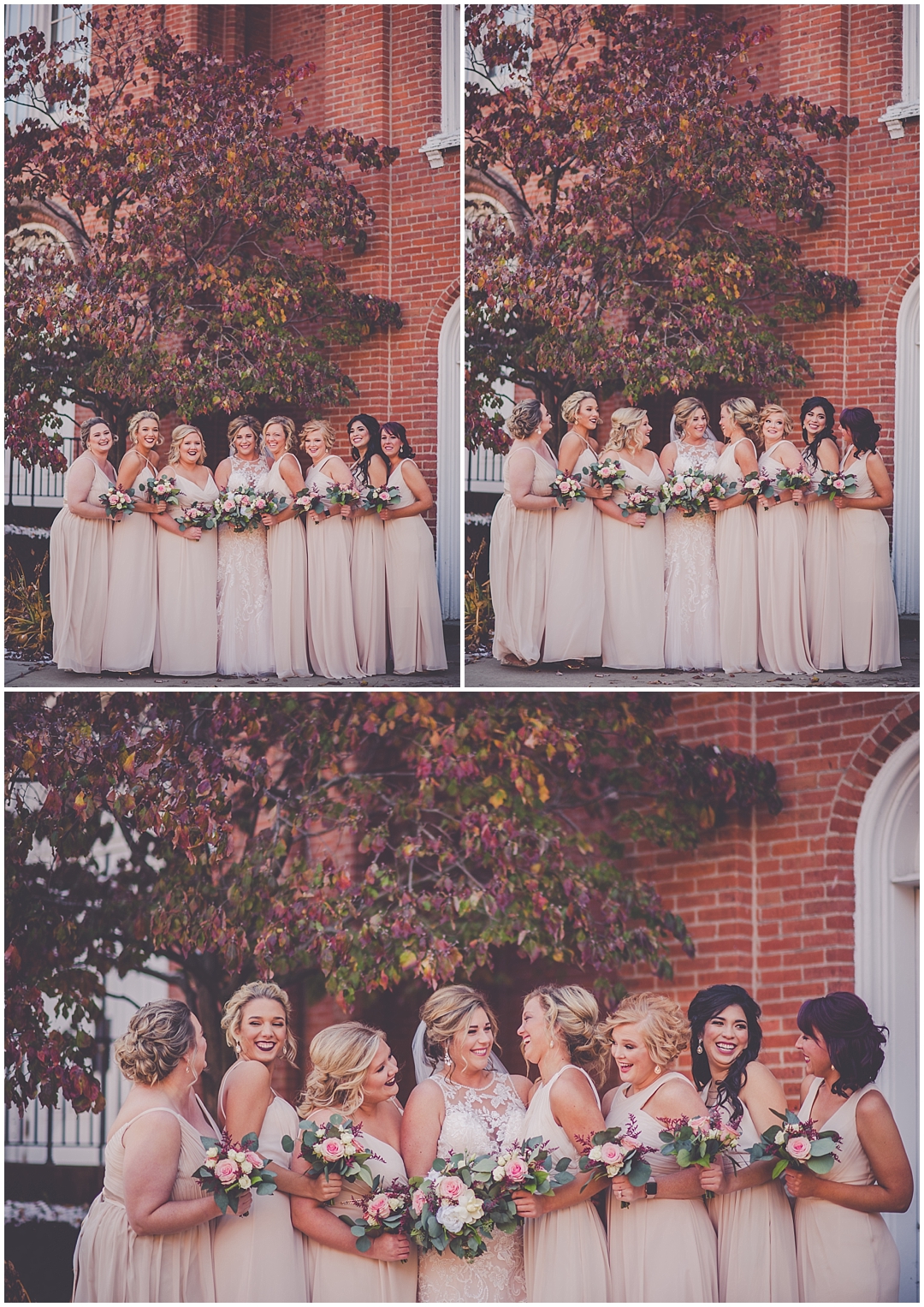 November fall wedding day at Annie Merner Chapel with wedding photos at Illinois College in Jacksonville, Illinois - blush pink and navy fall wedding day.