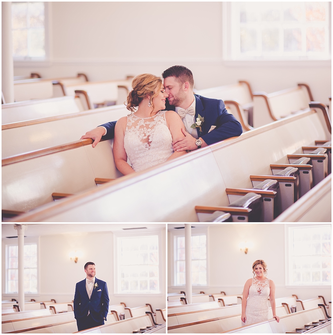 November fall wedding day at Annie Merner Chapel with wedding photos at Illinois College in Jacksonville, Illinois - blush pink and navy fall wedding day.