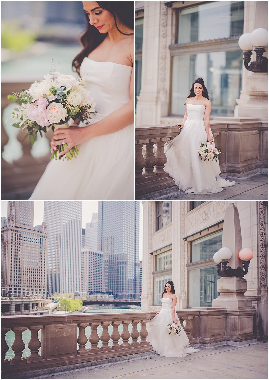 Wedding photos at the Wrigley Building Chicago - Romantic Blush & Gold Wedding Day at Room 1520 in Chicago, Illinois with Chicagoland Wedding Photographer Kara Evans Photographer