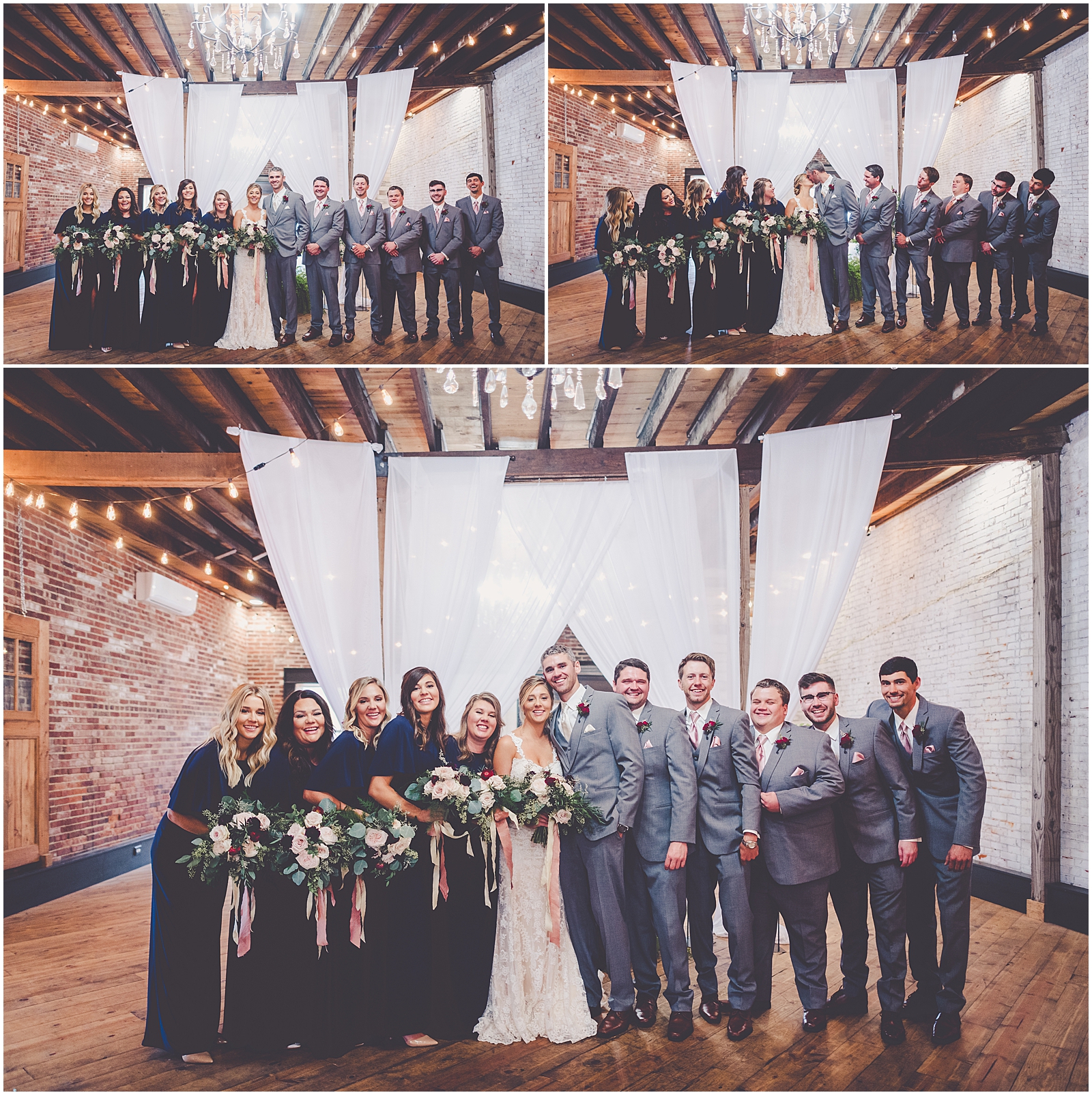 Kendra and Cole's rainy rustic navy & blush wedding at Town & Country Events in Milford, IL with Chicagoland wedding photographer Kara Evans Photographer.