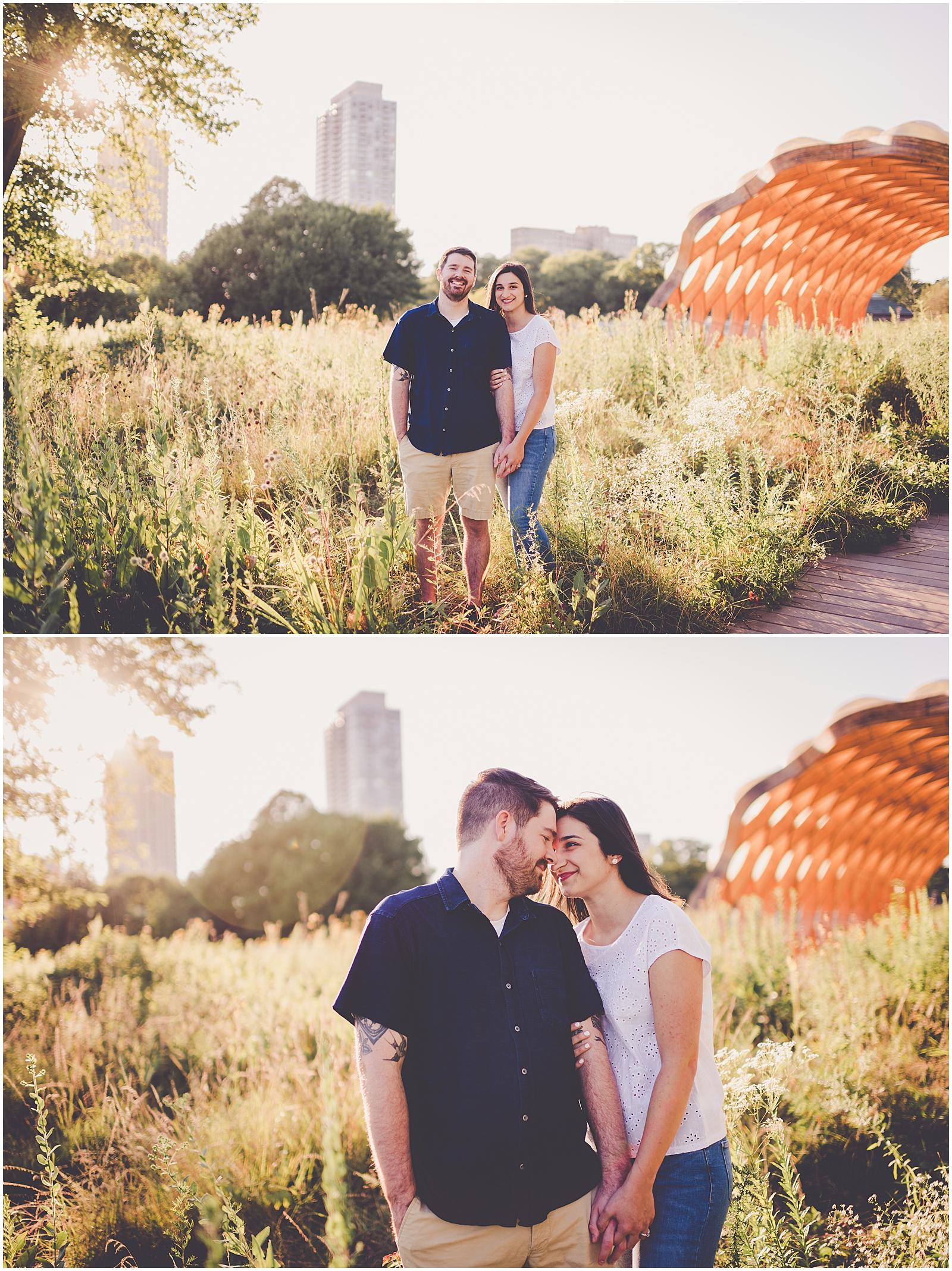 Michelle and Derek's engagement photos at Lincoln Park and the Chicago skyline with Chicagoland wedding photographer Kara Evans Photographer.