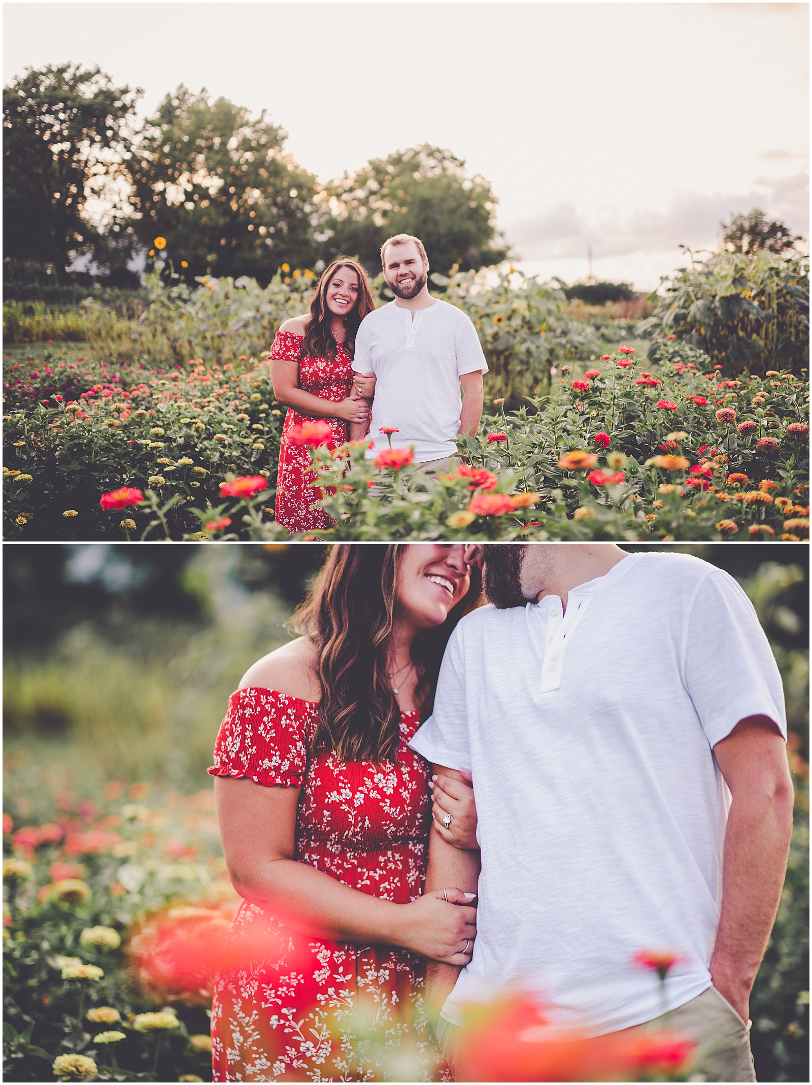 Daniela and Andrew's sunflower engagement photos at Proclamation Flowers with Chicagoland wedding photographer Kara Evans Photographer.