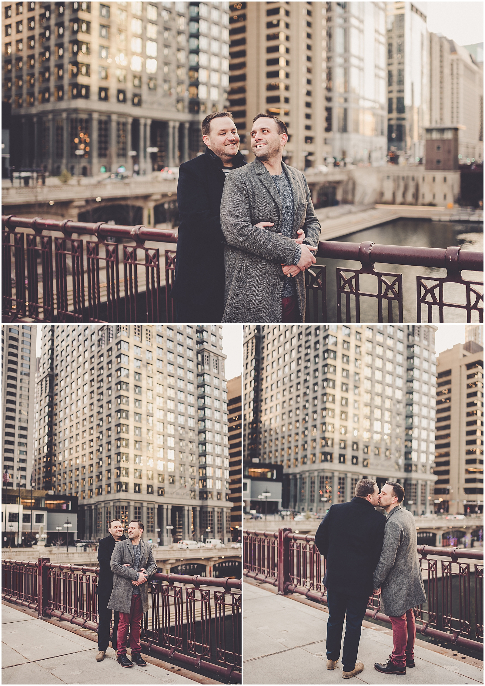 Ben & Michael's Wrigley Building & North Avenue Beach skyline engagement photos in Chicago with Chicago photographer Kara Evans Photographer.