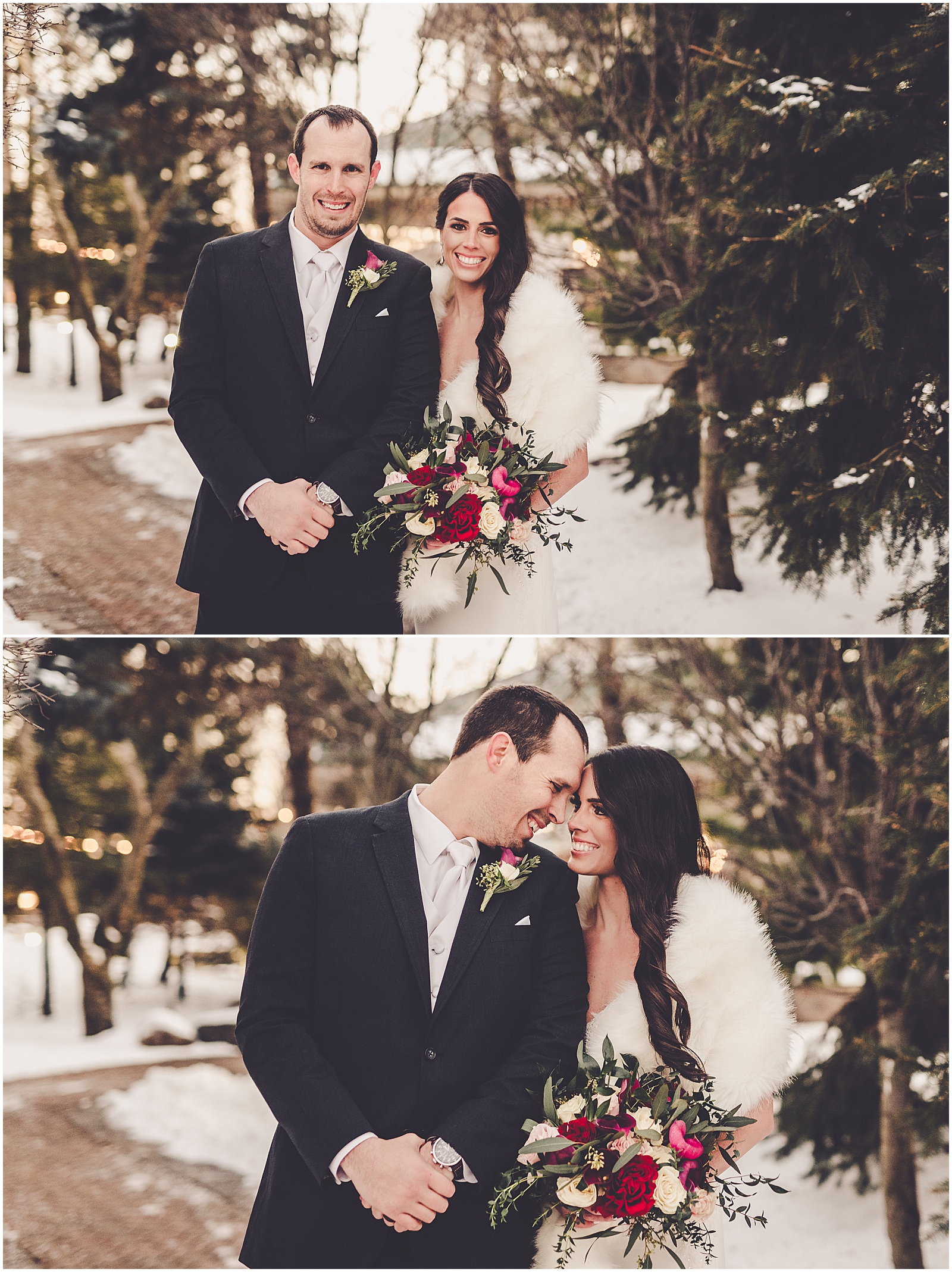 Jen and Tom's winter wedding at CD&ME in Frankfort, IL with Chicagoland wedding photographer Kara Evans Photographer.
