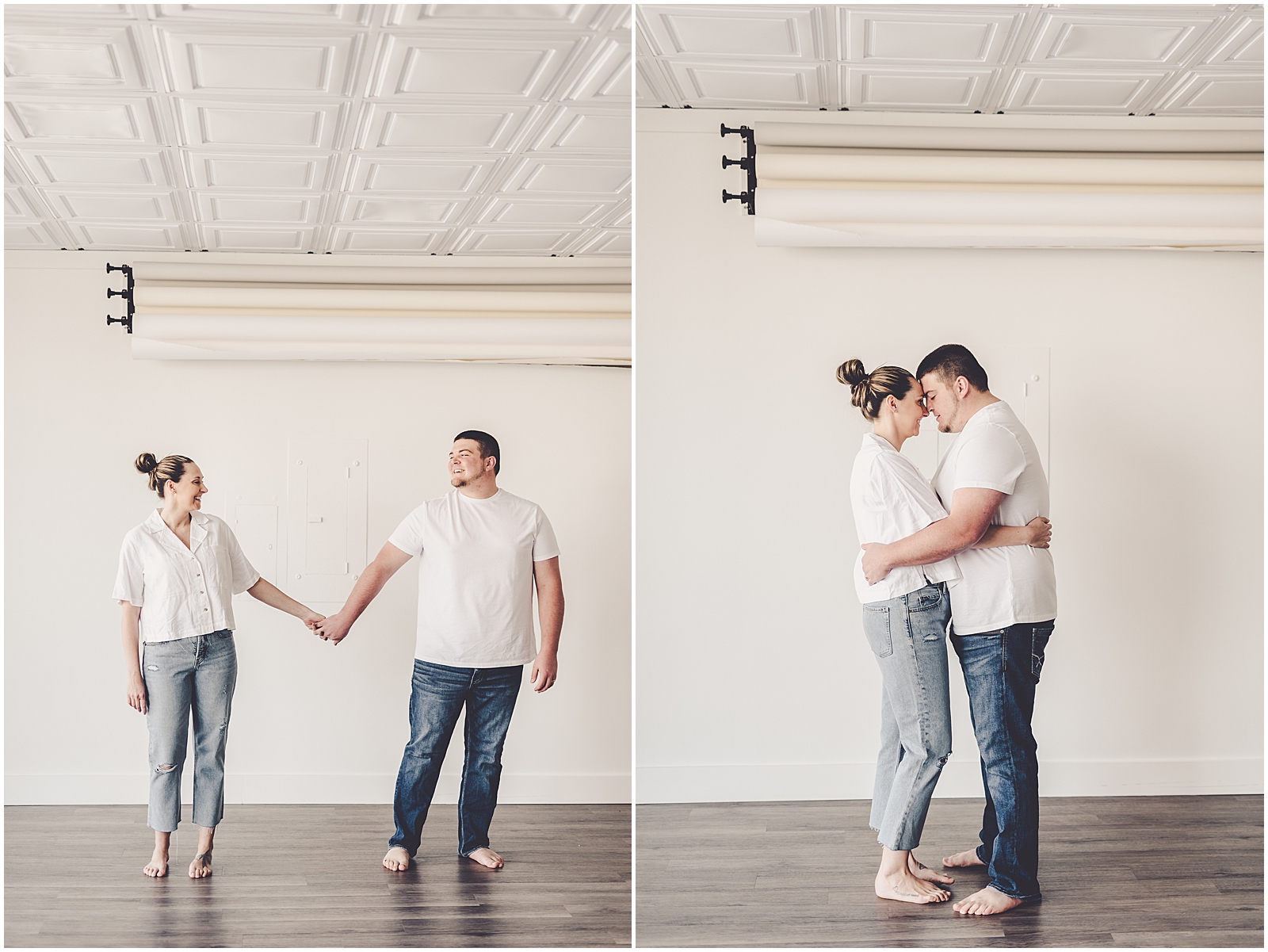 Holly and Kolton's studio couples photo session in Kankakee at natural light Studio 388 with Kara Evans Photographer.
