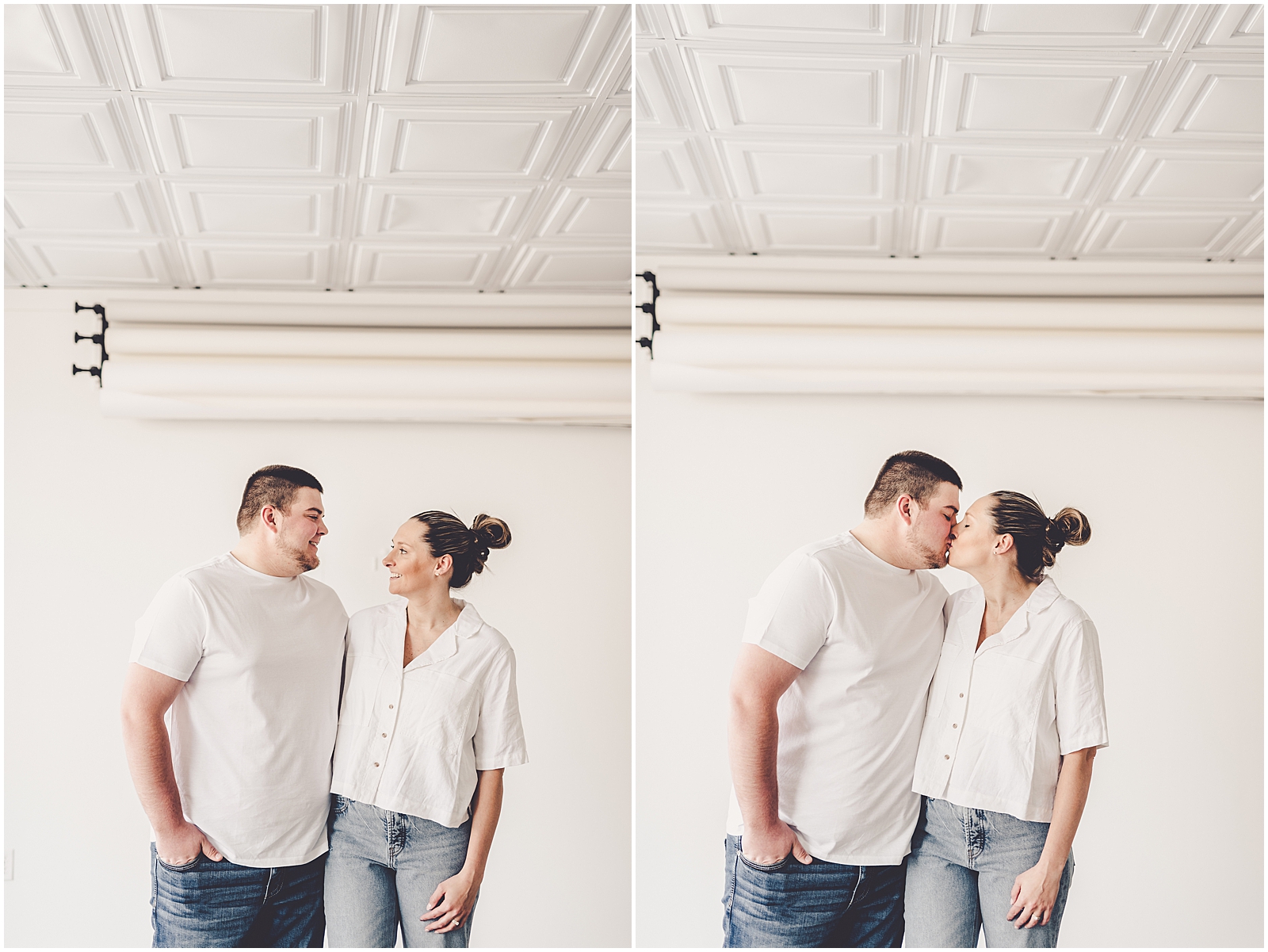 Holly and Kolton's studio couples photo session in Kankakee at natural light Studio 388 with Kara Evans Photographer.