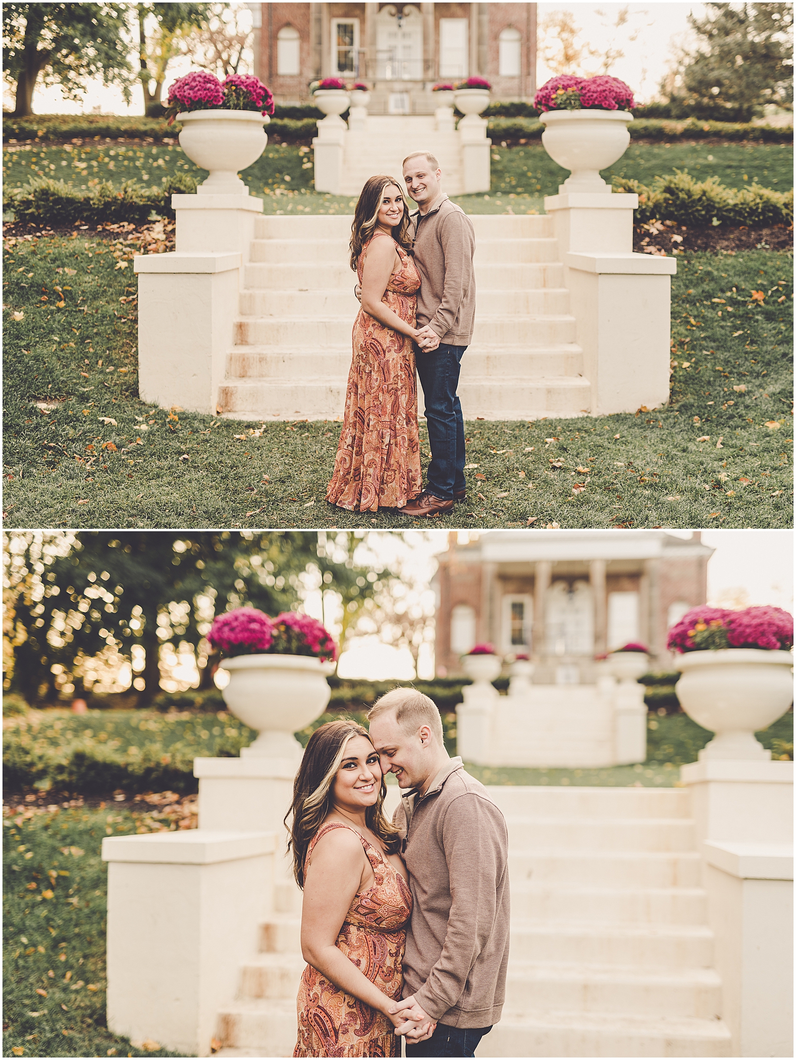 Nicole and Thomas's fall Cantigny Park engagement photos in Wheaton with Chicagoland wedding photographer Kara Evans Photographer.