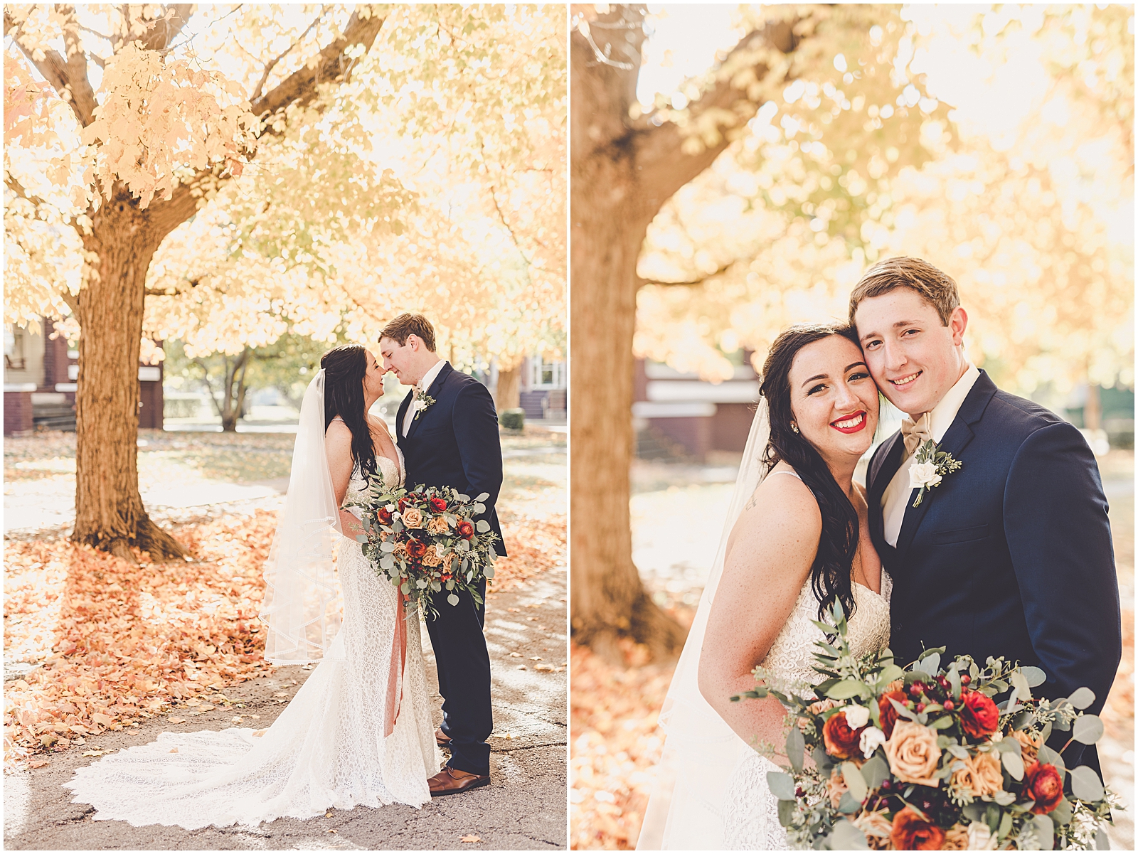 Kylie and Noah's fall wedding at Town & Country Events in Milford, Illinois with Chicagoland wedding photographer Kara Evans Photographer.