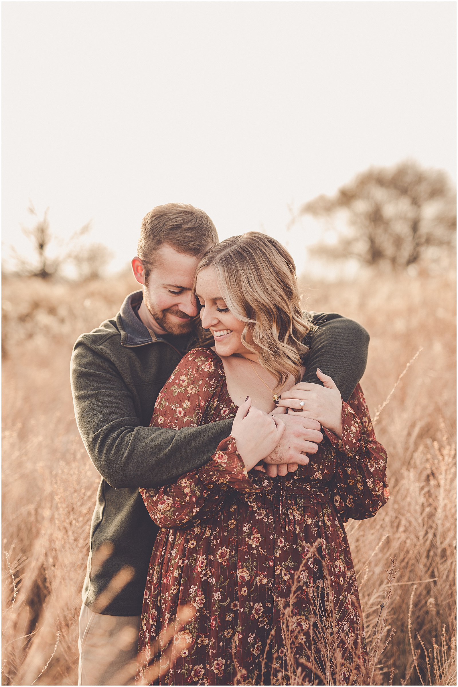 Abby and Max's studio and tree farm engagement photos in Kankakee, Illinois with Chicagoland wedding photographer Kara Evans Photographer.
