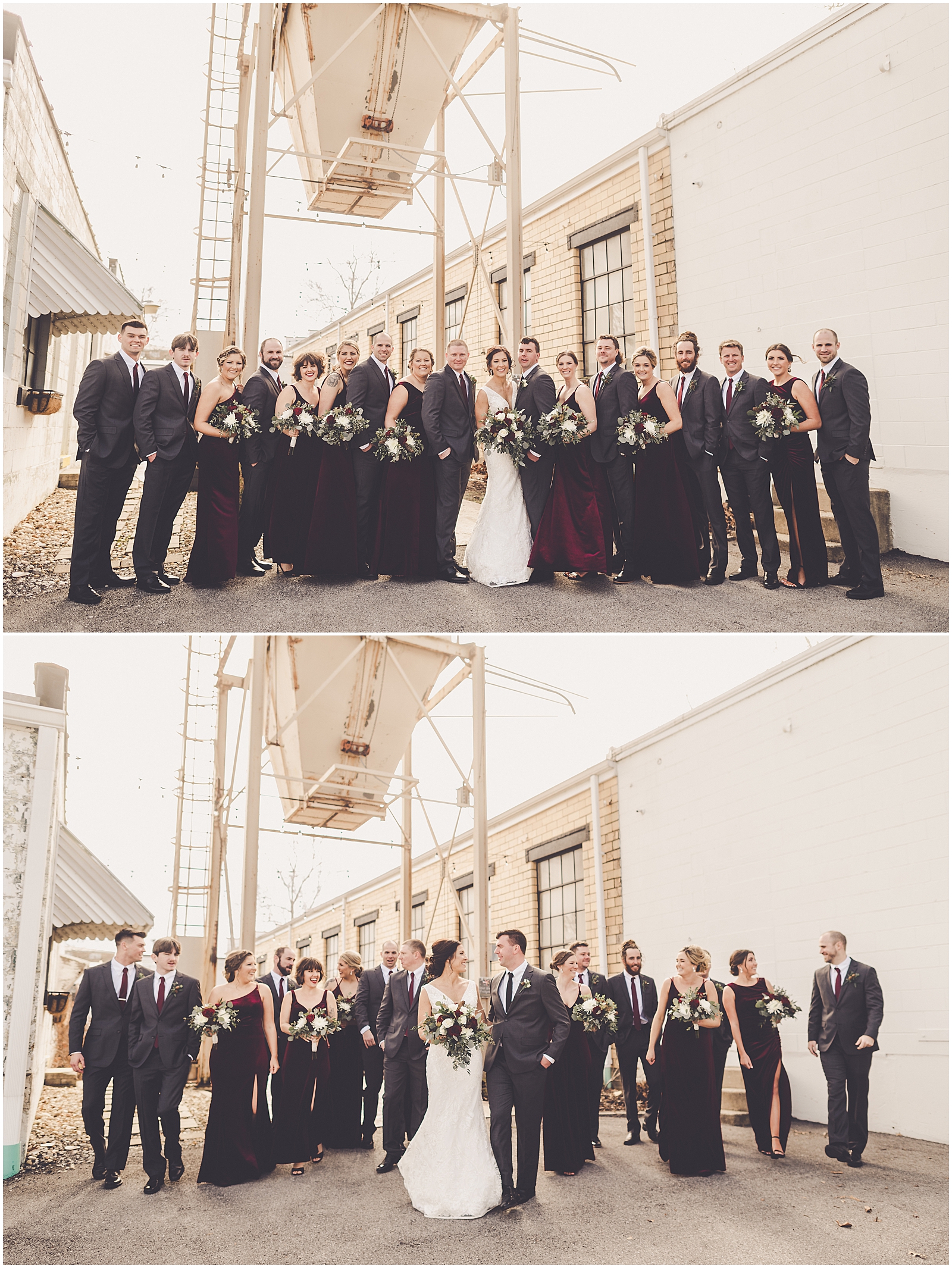 Allye & Grant's winter wedding at the Olde Wicks Factory in Highland, Illinois with Chicagoland wedding photographer Kara Evans Photographer.