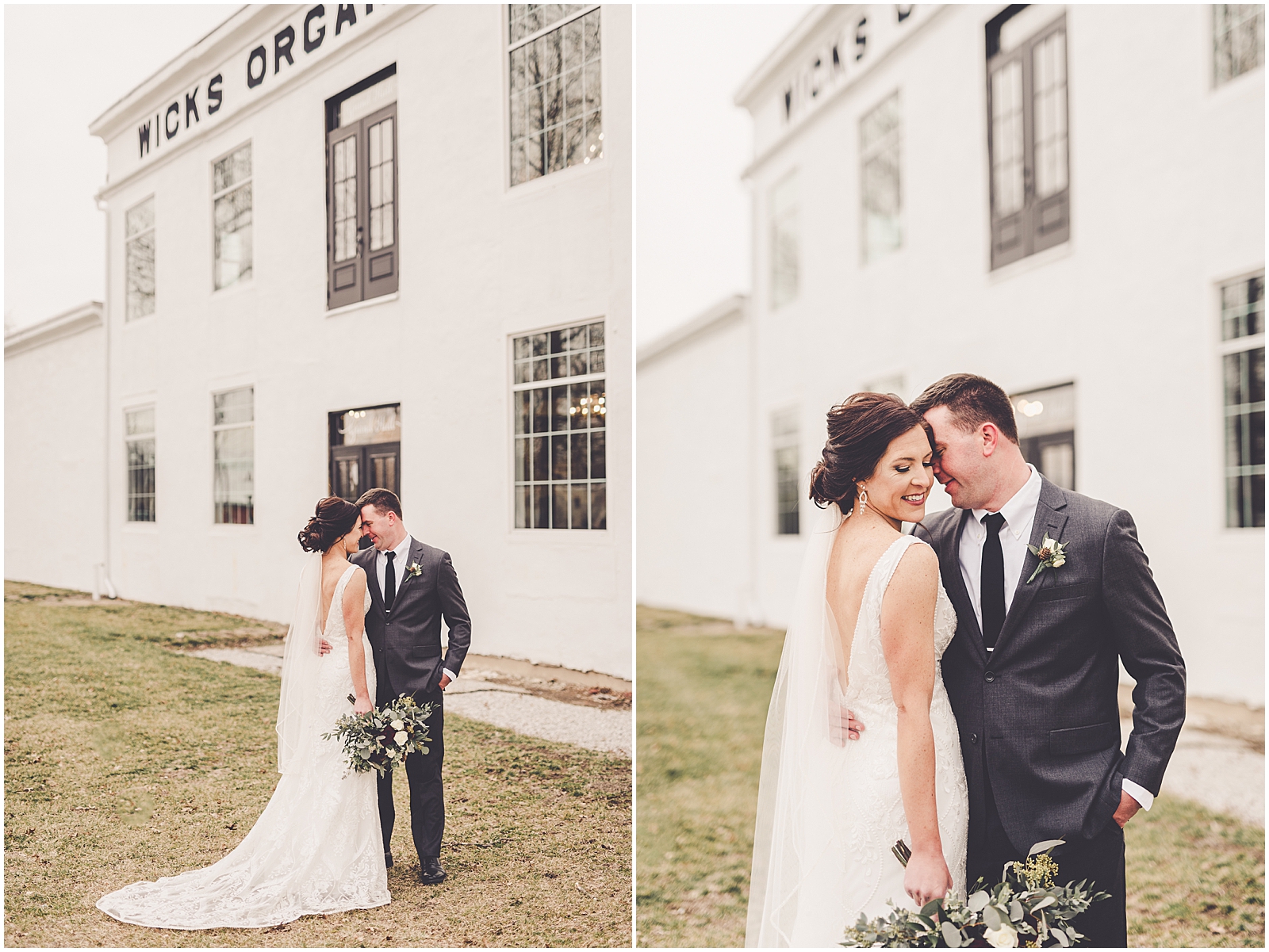 Allye & Grant's winter wedding at the Olde Wicks Factory in Highland, Illinois with Chicagoland wedding photographer Kara Evans Photographer.