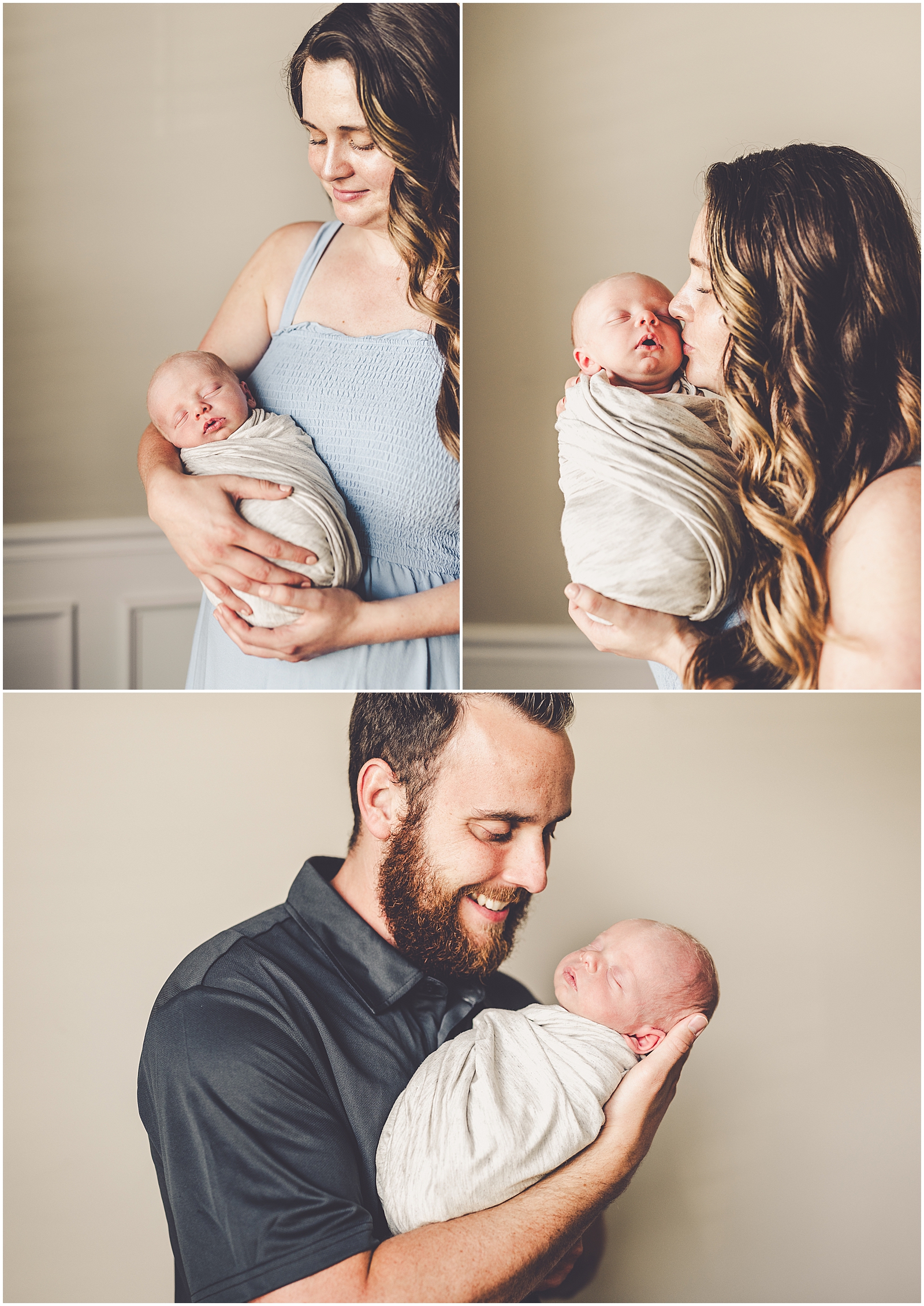 In-home lifestyle newborn photos of the Schmidgall family with Bourbonnais and Kankakee area family photographer Kara Evans Photographer.