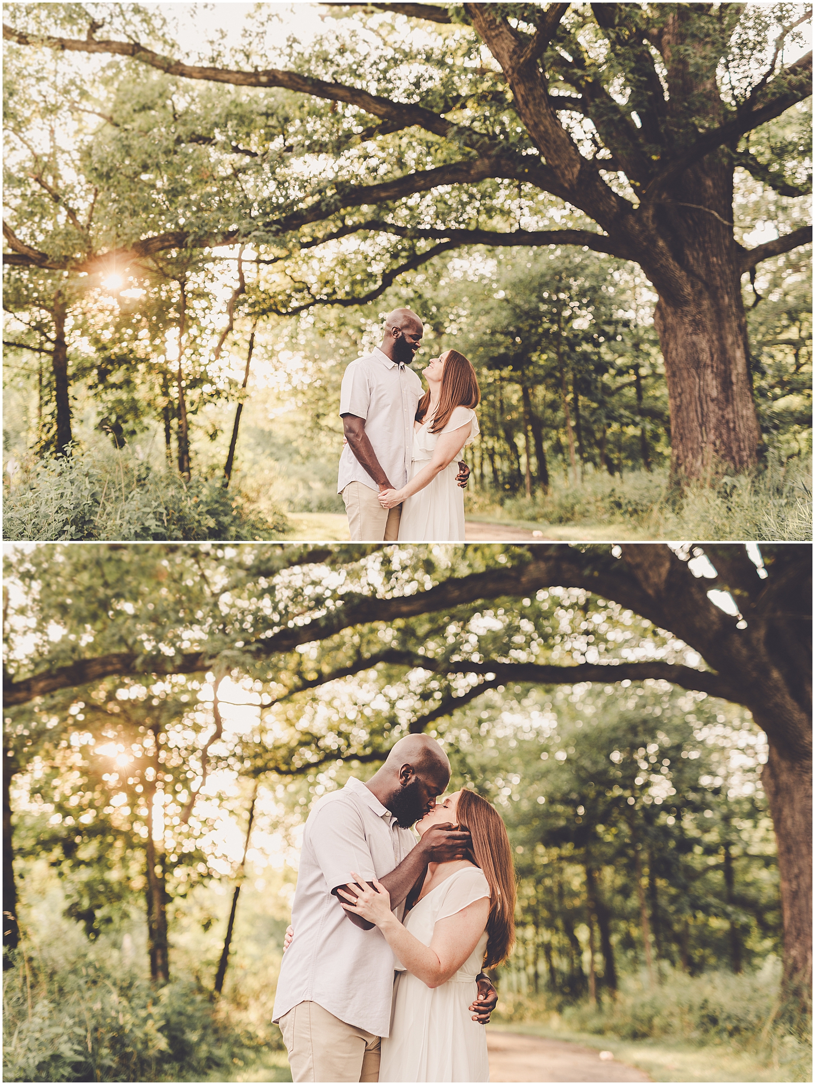 Emma and JeMarcus's engagement photos at Hickory Creek in Mokena with Chicagoland wedding photographer Kara Evans Photographer.