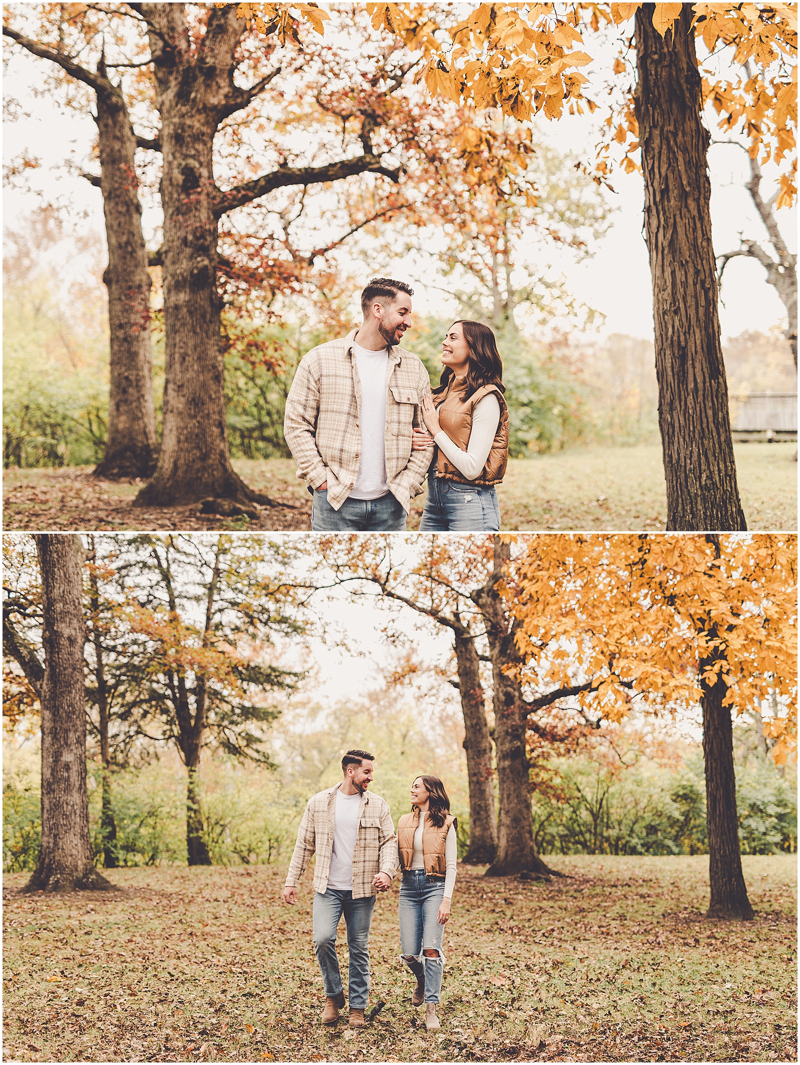 Gillian and Bobby's Kankakee River State Park engagement photos in Bourbonnais with Chicagoland wedding photographer Kara Evans Photographer.