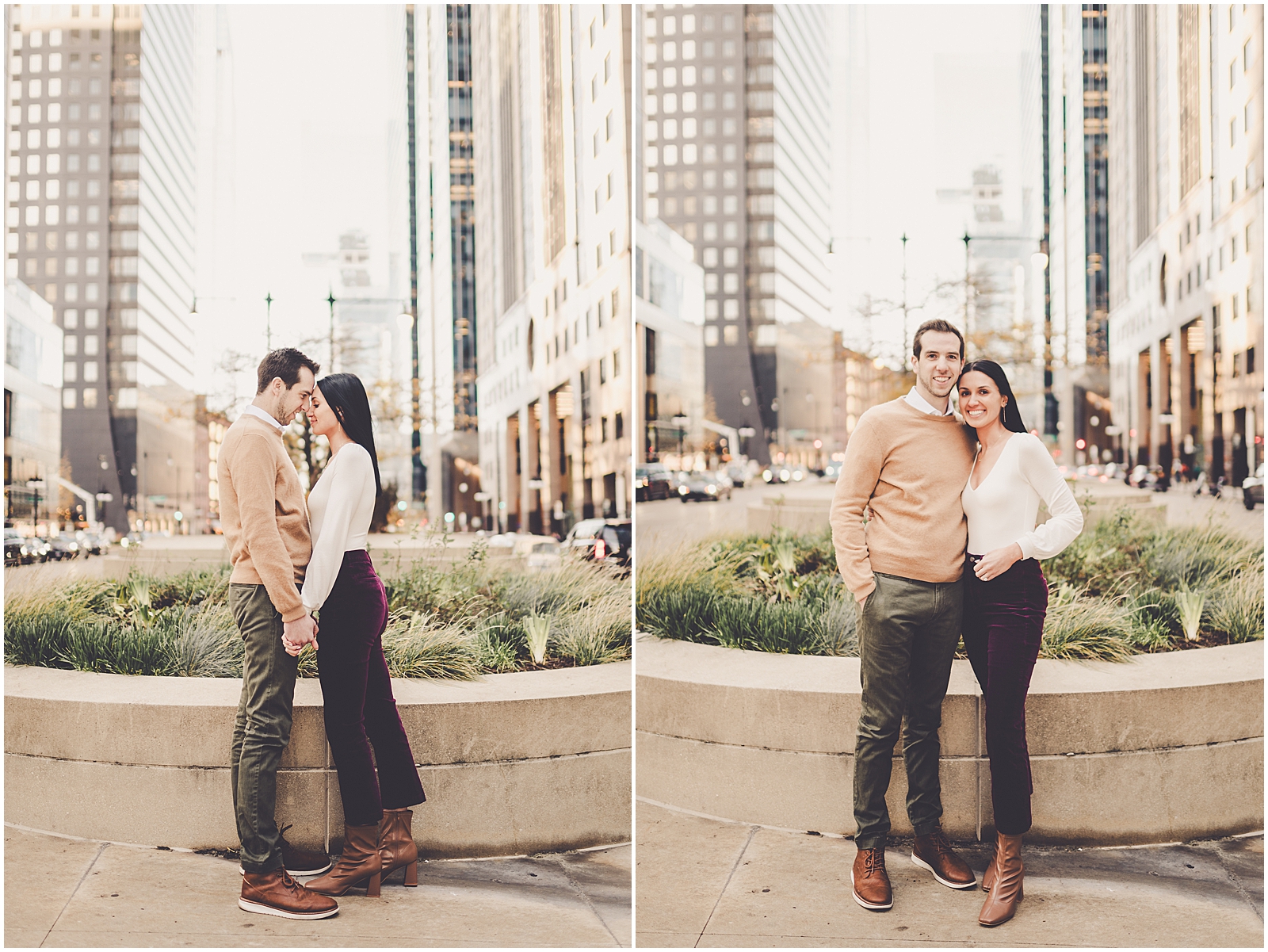 Delaney and Corey's Lyric Opera engagement photos in Chicago with Chicagoland wedding photographer Kara Evans Photographer.