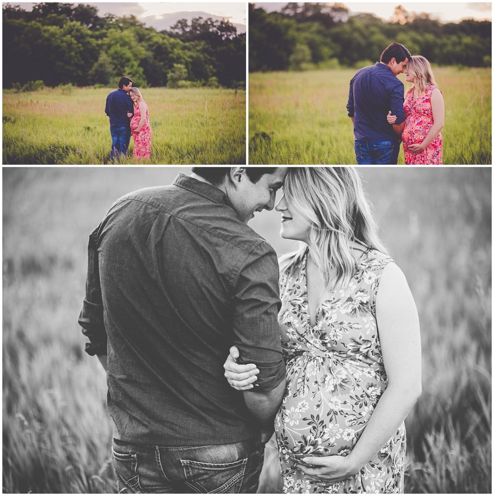 Kara Evans Photographer - Bourbonnais Lifestyle Maternity - Pink Floral Maternity Dress Photos - Sunset Maternity Photos - June Maternity Photo Ideas - St. Anne Photographer