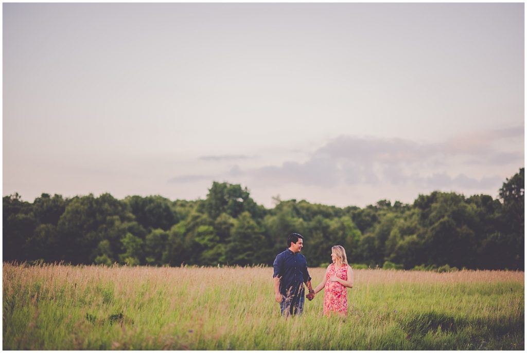 Kara Evans Photographer - Bourbonnais Lifestyle Maternity - Pink Floral Maternity Dress Photos - Sunset Maternity Photos - June Maternity Photo Ideas - St. Anne Photographer