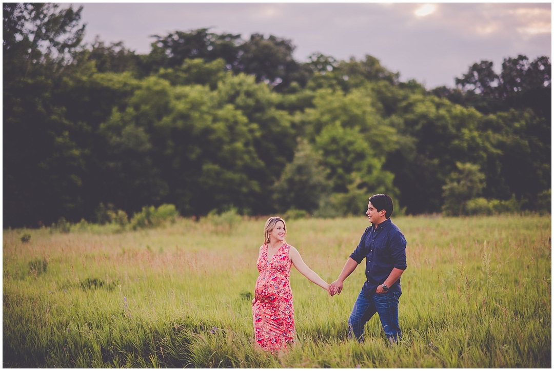 Kara Evans Photographer - Bourbonnais Lifestyle Maternity - Pink Floral Maternity Dress Photos - Sunset Maternity Photos - June Maternity Photo Ideas - St. Anne Photographer