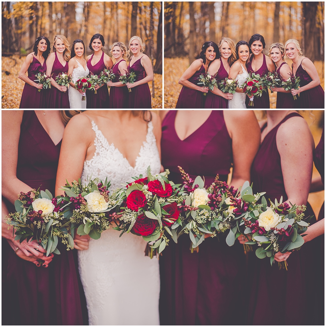 Fall wedding day at The Westin Chicago Northwest in Itasca, Illinois - burgundy, gold, and greenery wedding style. Busse Woods Forest Preserve wedding photos.