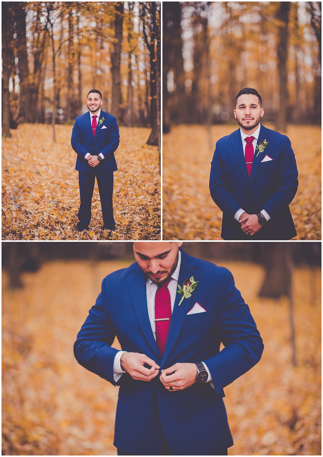 Fall wedding day at The Westin Chicago Northwest in Itasca, Illinois - burgundy, gold, and greenery wedding style. Busse Woods Forest Preserve wedding photos.