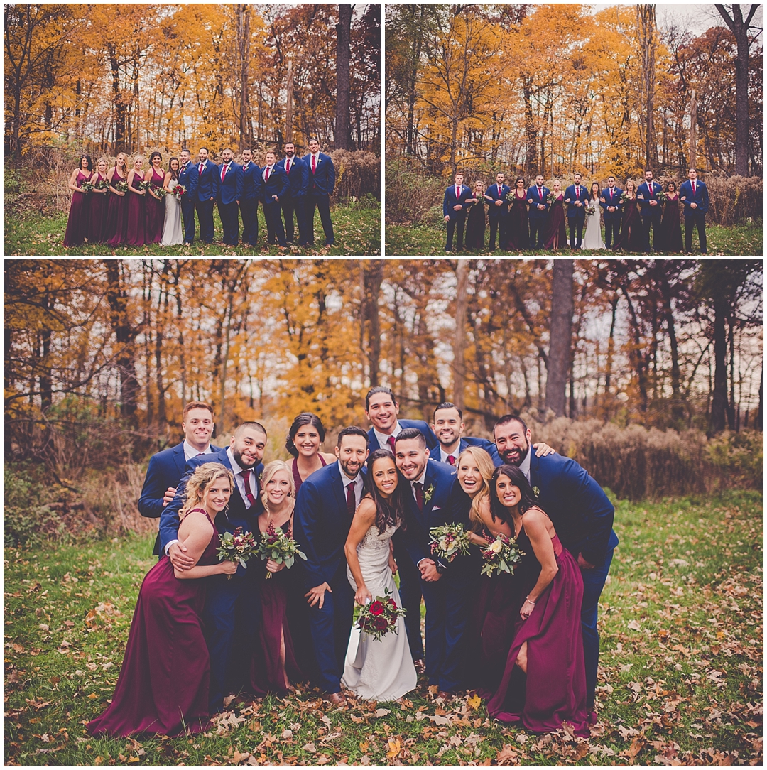 Fall wedding day at The Westin Chicago Northwest in Itasca, Illinois - burgundy, gold, and greenery wedding style. Busse Woods Forest Preserve wedding photos.