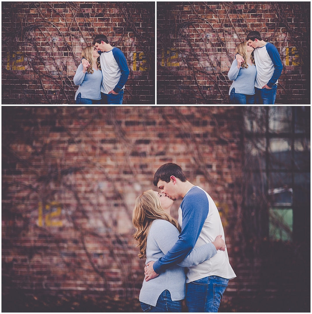 Downtown urban winter engagement photos in Springfield Illinois - Kara Evans Photographer Central Illinois and Chicagoland engagement photographer.