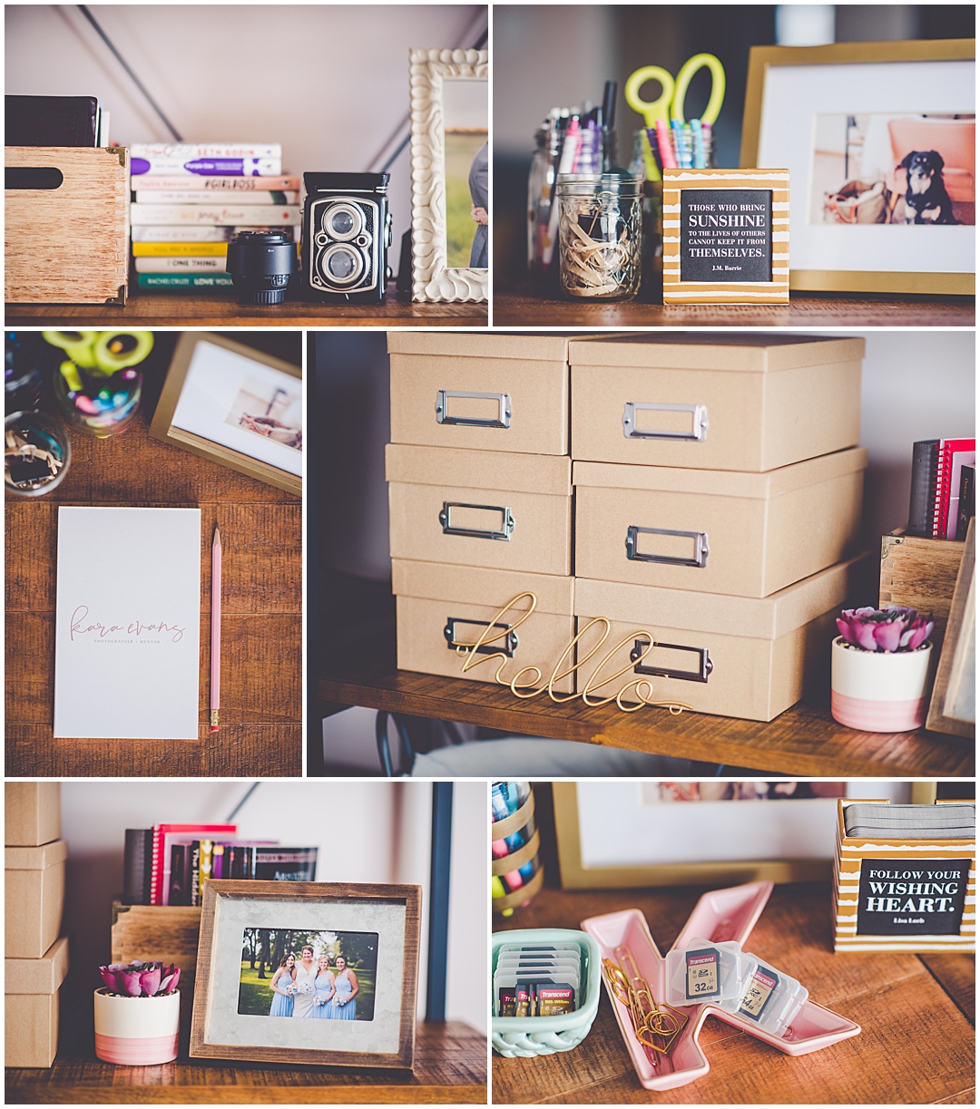 A behind the scenes tour of my creative workspace with Chicagoland wedding photographer and mentor Kara Evans Photographer.