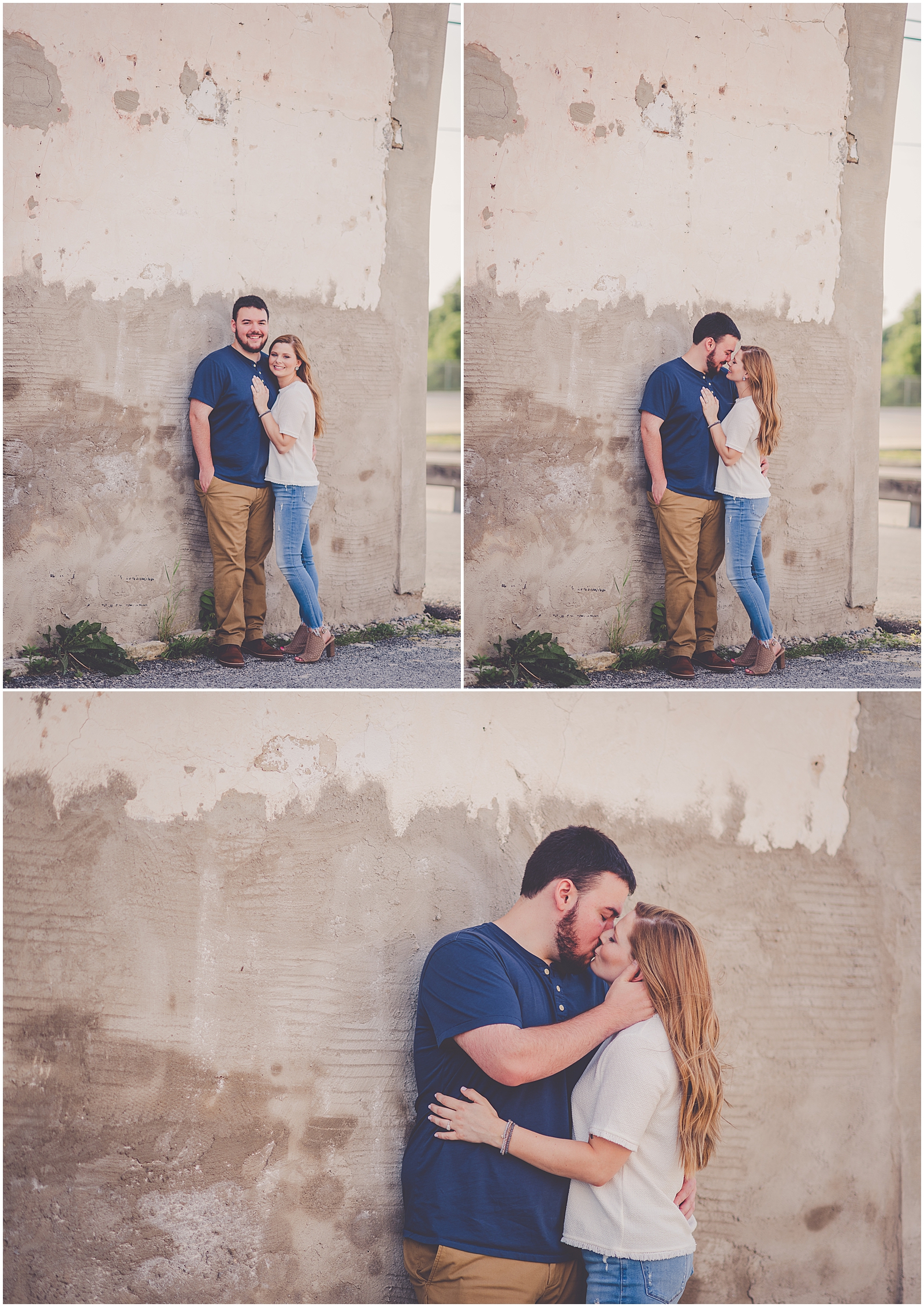 Summer engagement photos in urban downtown Kankakee, Illinois with Chicagoland wedding photographer Kara Evans Photographer.