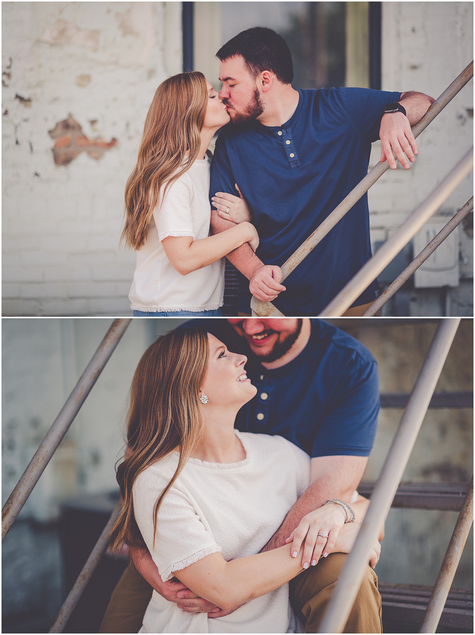 Summer engagement photos in urban downtown Kankakee, Illinois with Chicagoland wedding photographer Kara Evans Photographer.