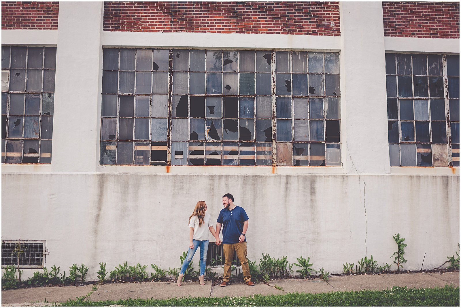 Summer engagement photos in urban downtown Kankakee, Illinois with Chicagoland wedding photographer Kara Evans Photographer.