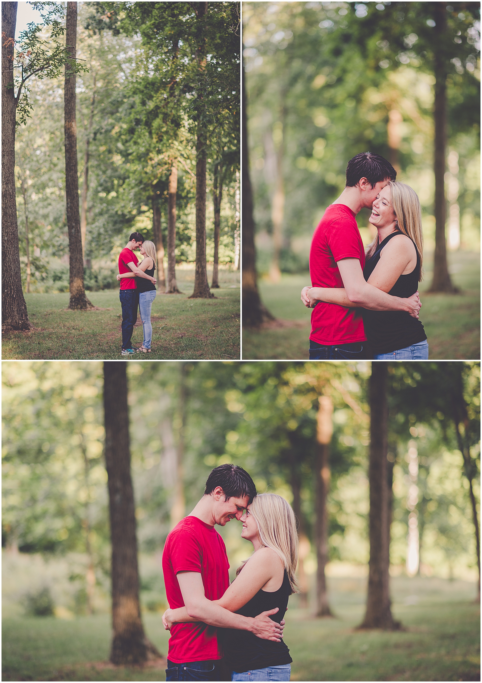 Summertime cabin engagement session in Champaign, Illinois with Chicagoland wedding photographer Kara Evans Photographer.