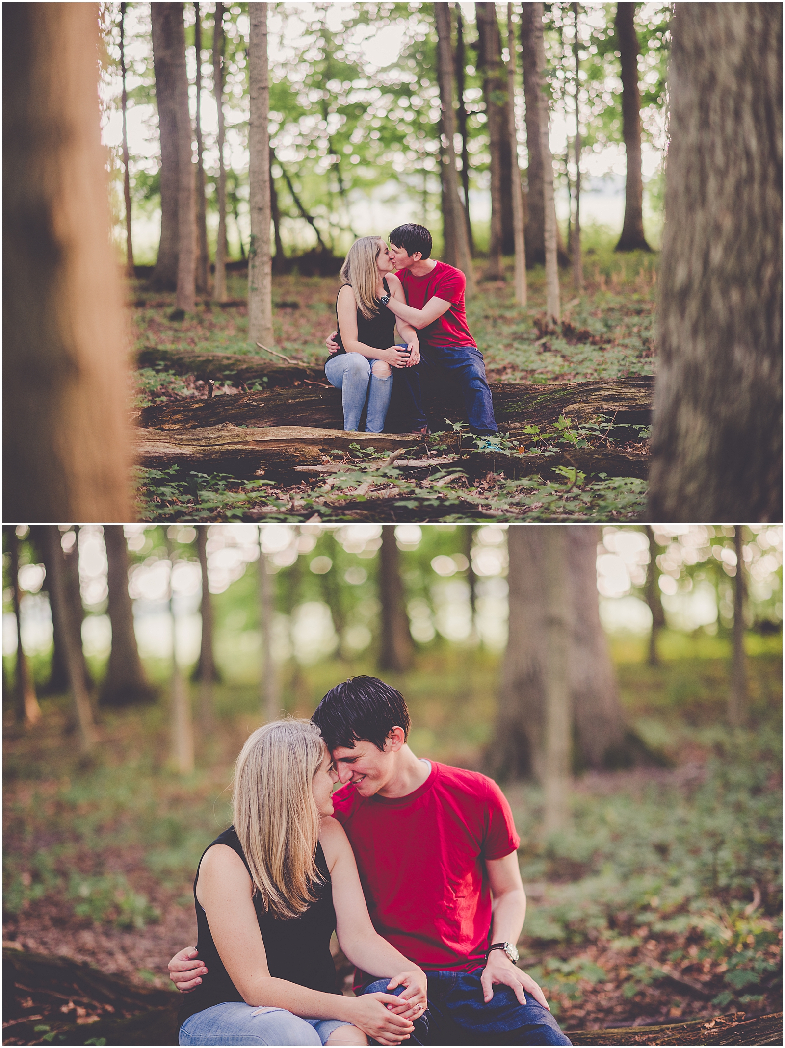 Summertime cabin engagement session in Champaign, Illinois with Chicagoland wedding photographer Kara Evans Photographer.