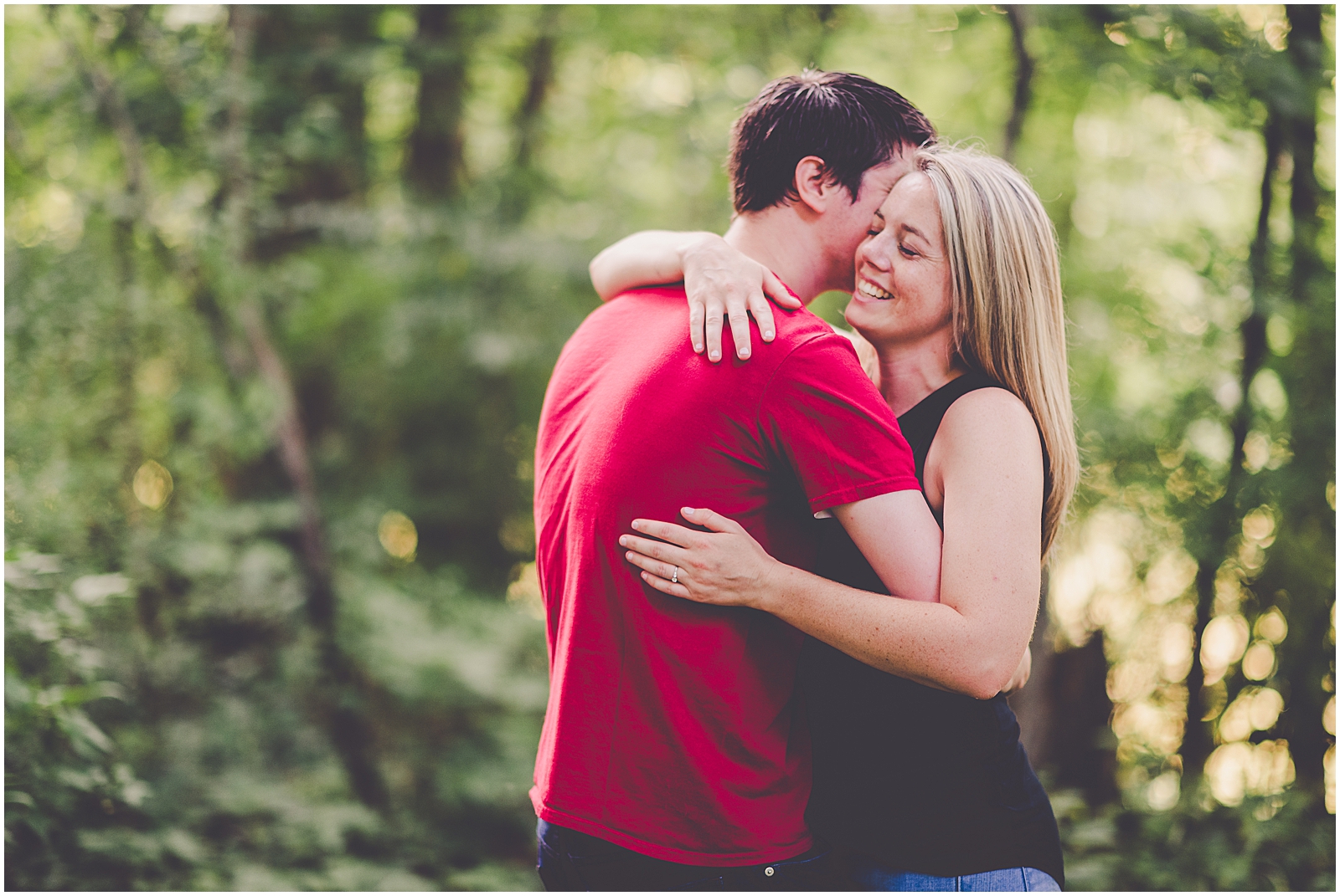 Summertime cabin engagement session in Champaign, Illinois with Chicagoland wedding photographer Kara Evans Photographer.