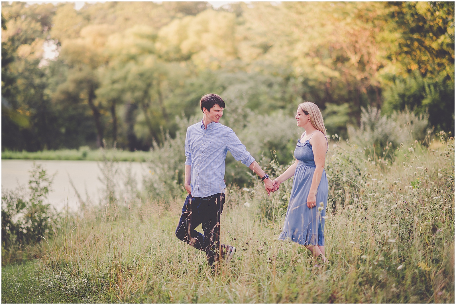 Summertime cabin engagement session in Champaign, Illinois with Chicagoland wedding photographer Kara Evans Photographer.