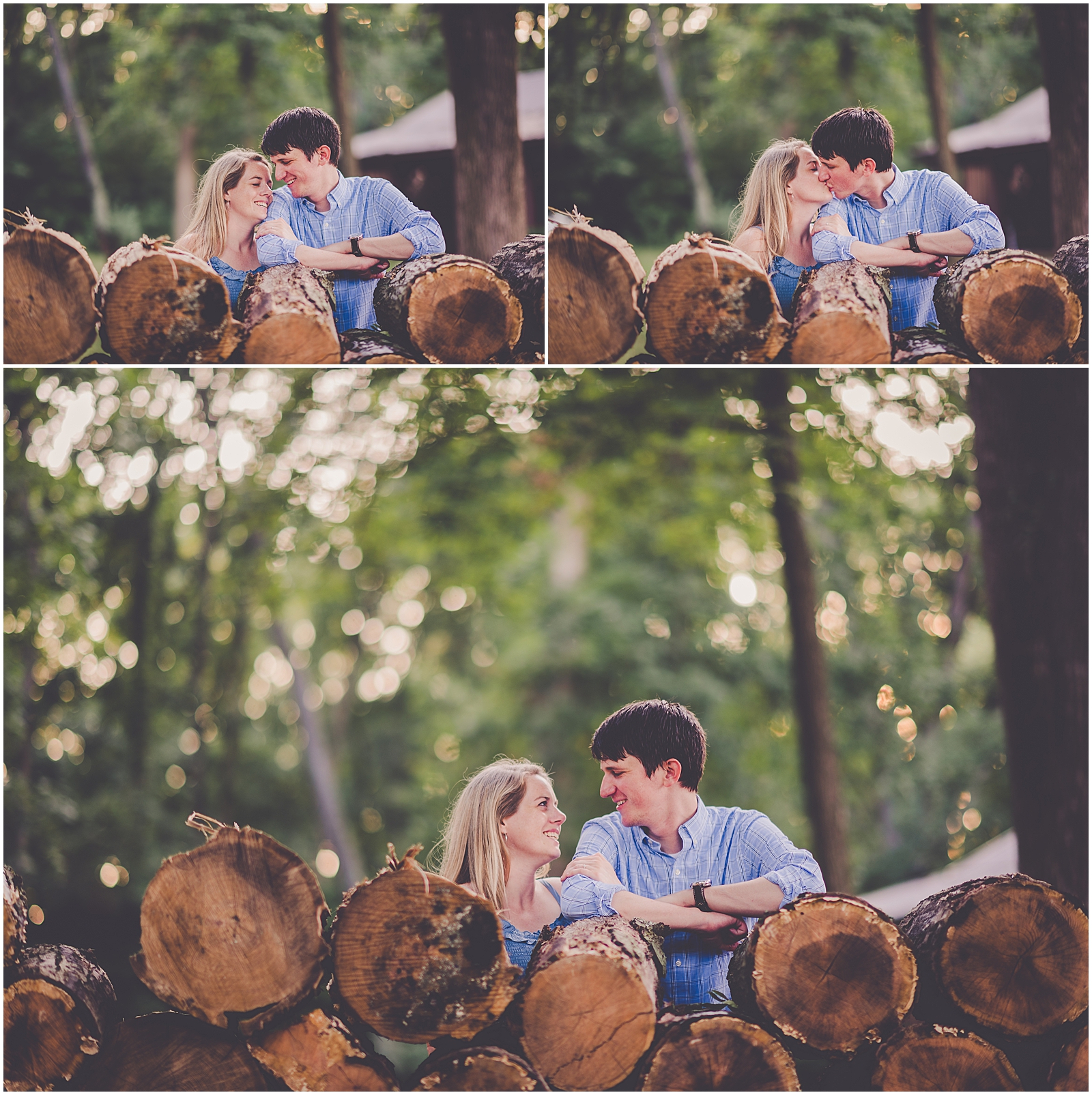 Summertime cabin engagement session in Champaign, Illinois with Chicagoland wedding photographer Kara Evans Photographer.