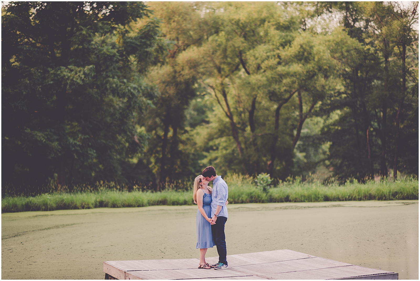 Summertime cabin engagement session in Champaign, Illinois with Chicagoland wedding photographer Kara Evans Photographer.