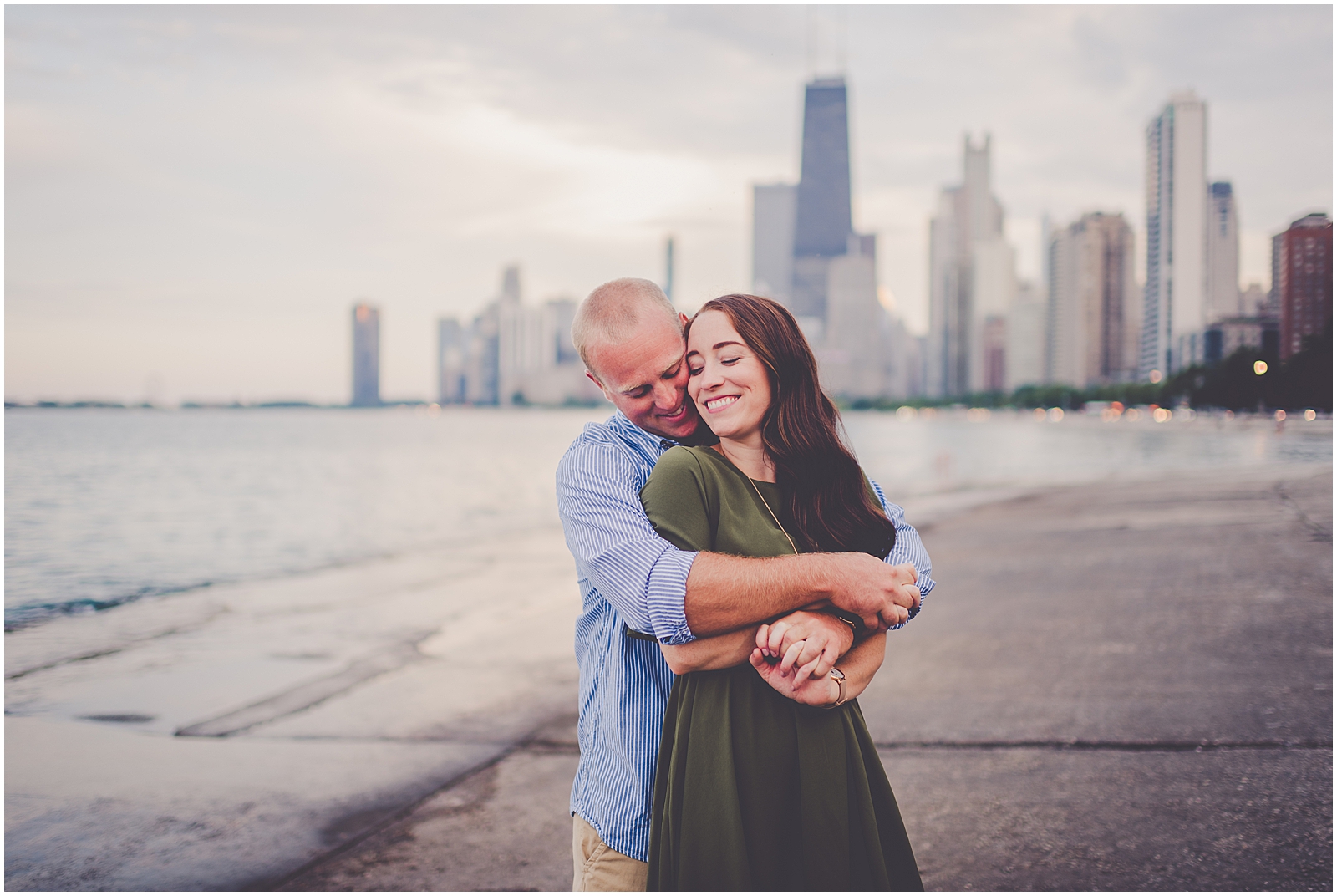 Bethany and Jon's riverwalk and North Avenue Beach engagement session in Chicago, IL with Chicagoland wedding photographer Kara Evans Photographer.