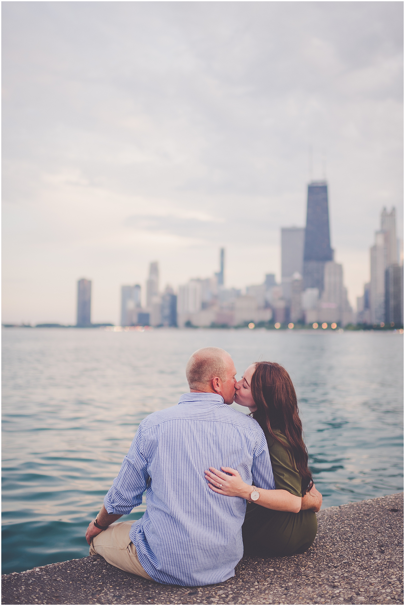 Bethany and Jon's riverwalk and North Avenue Beach engagement session in Chicago, IL with Chicagoland wedding photographer Kara Evans Photographer.