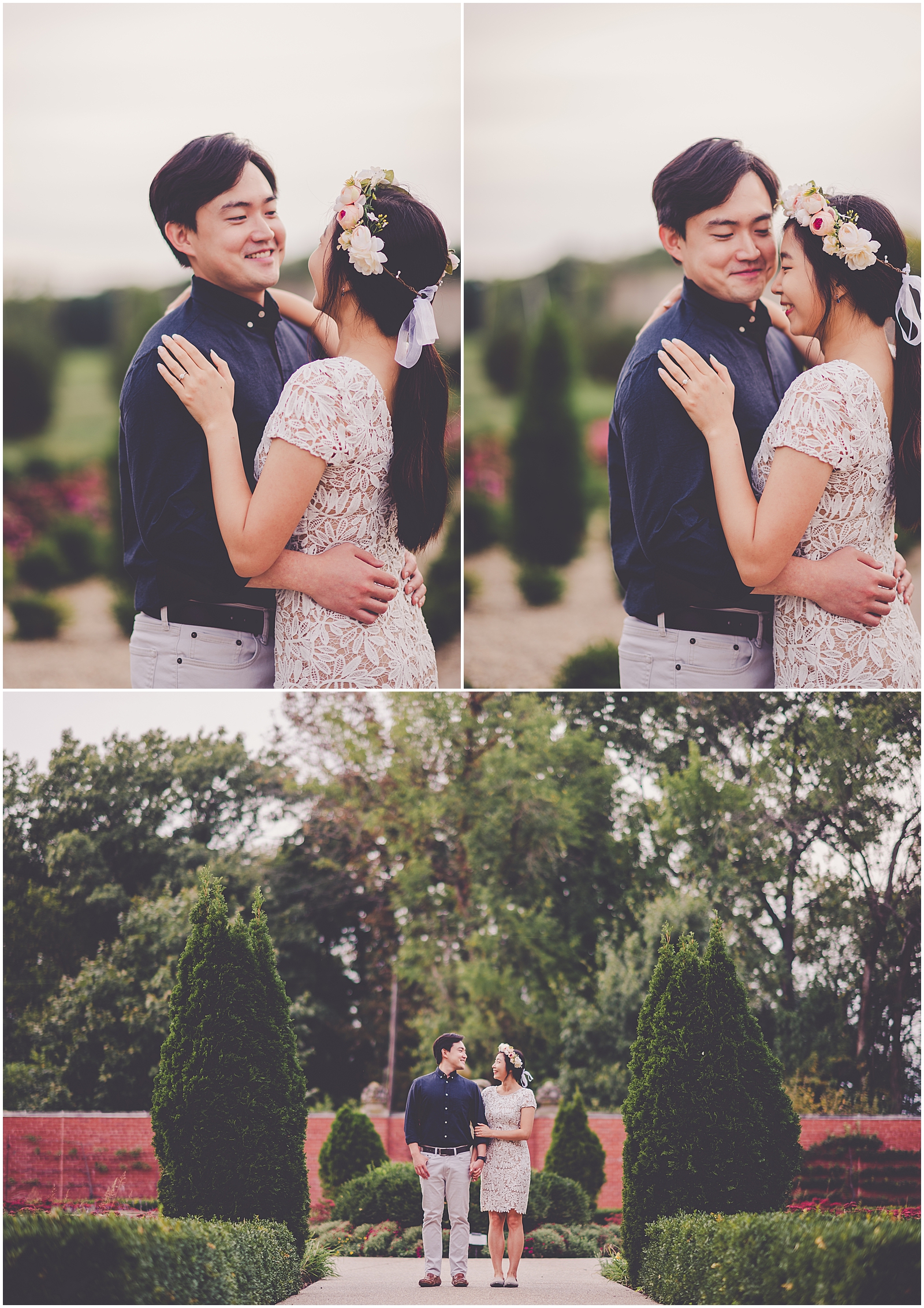 Esther and Jiho's fall Allerton Park engagement photos in Monticello, IL with Chicagoland wedding photographer Kara Evans Photographer.