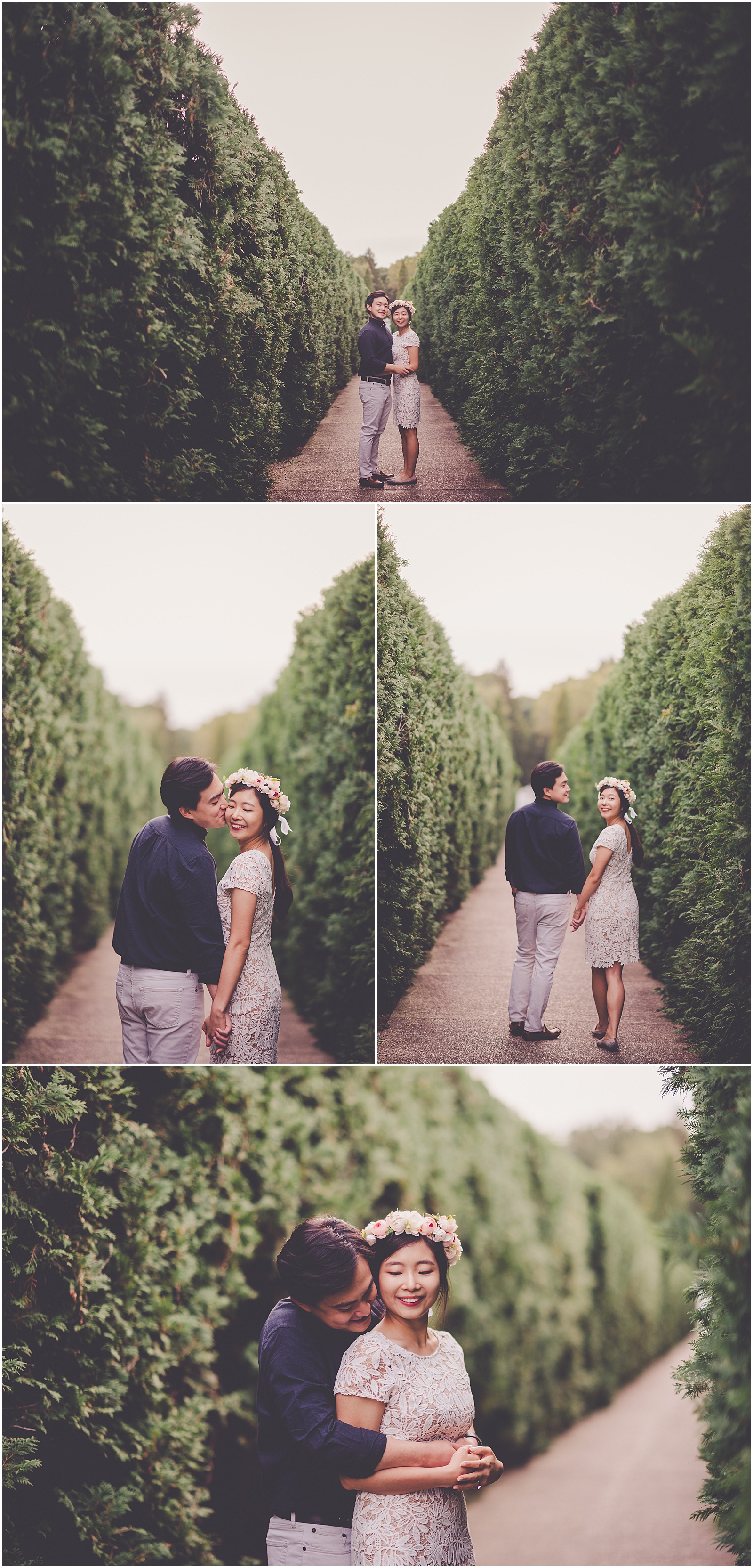 Esther and Jiho's fall Allerton Park engagement photos in Monticello, IL with Chicagoland wedding photographer Kara Evans Photographer.