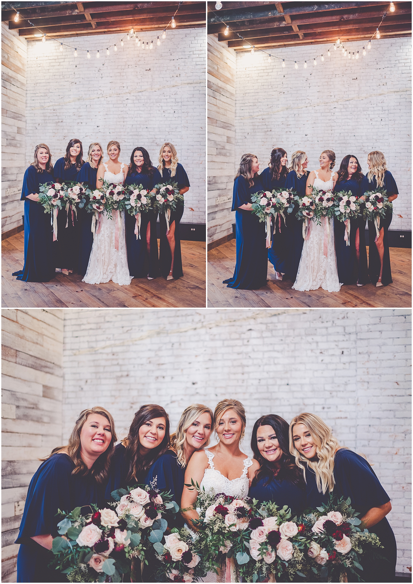 Kendra and Cole's rainy rustic navy & blush wedding at Town & Country Events in Milford, IL with Chicagoland wedding photographer Kara Evans Photographer.