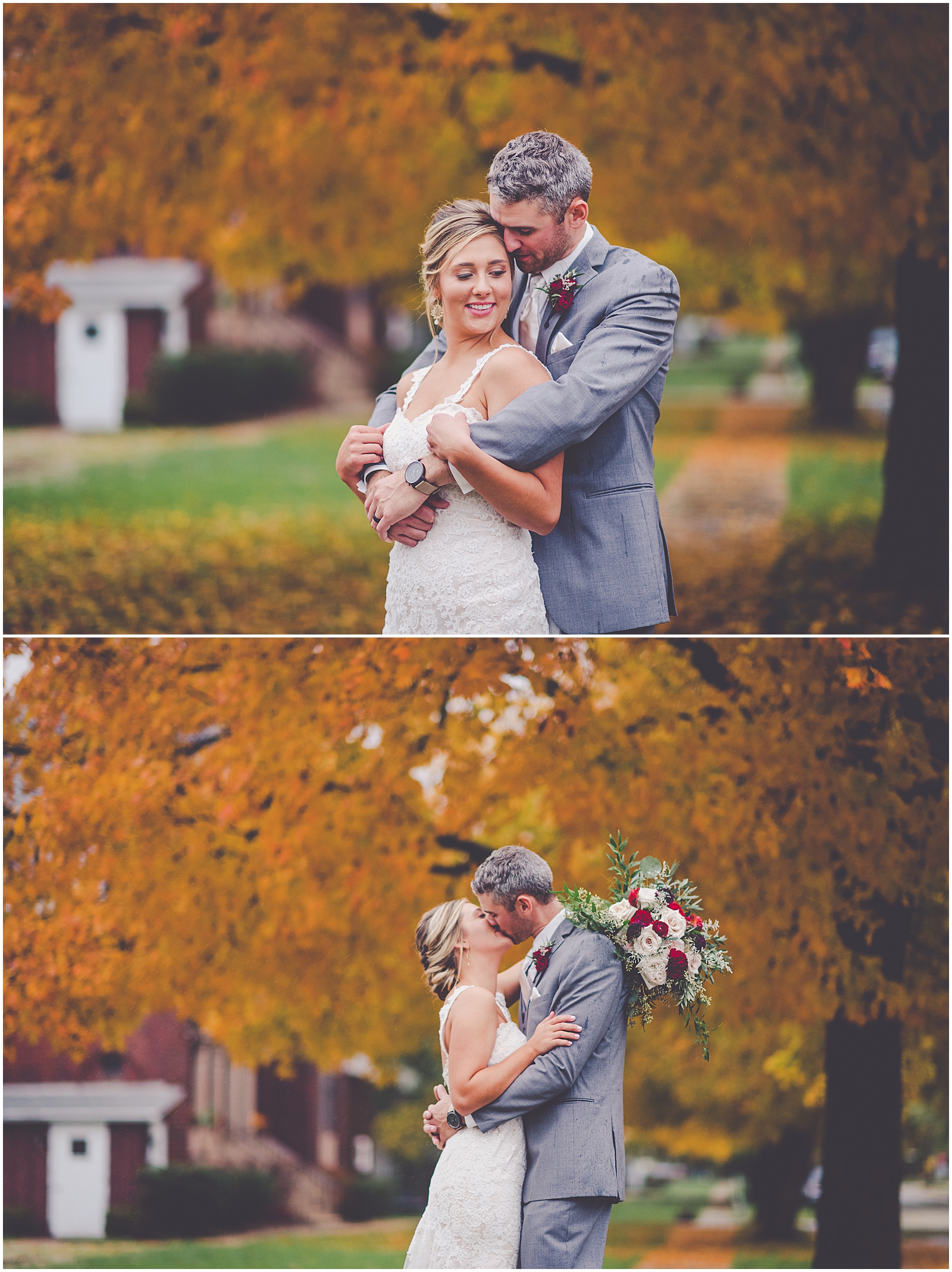 Kendra and Cole's rainy rustic navy & blush wedding at Town & Country Events in Milford, IL with Chicagoland wedding photographer Kara Evans Photographer.