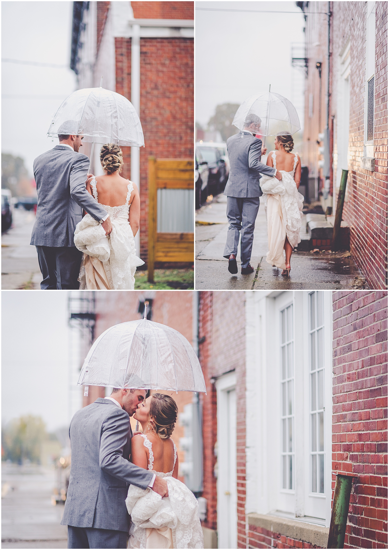 Kendra and Cole's rainy rustic navy & blush wedding at Town & Country Events in Milford, IL with Chicagoland wedding photographer Kara Evans Photographer.