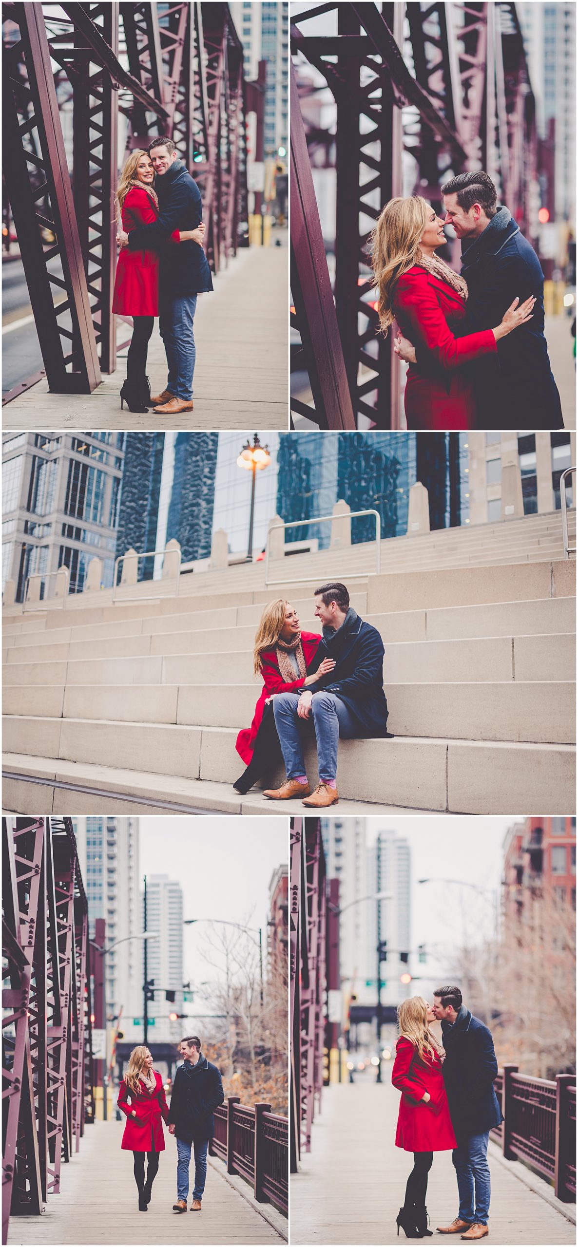 Courtney and Eric's winter Chicago engagement session photos with Chicagoland wedding photographer Kara Evans Photographer.