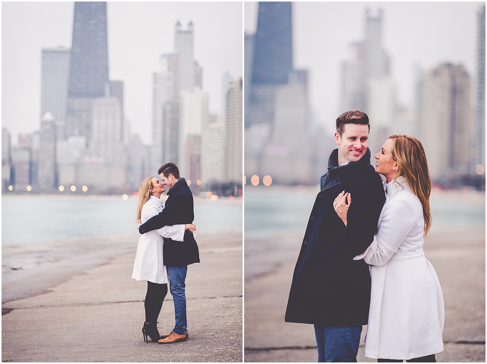 Courtney and Eric's winter Chicago engagement session photos with Chicagoland wedding photographer Kara Evans Photographer.