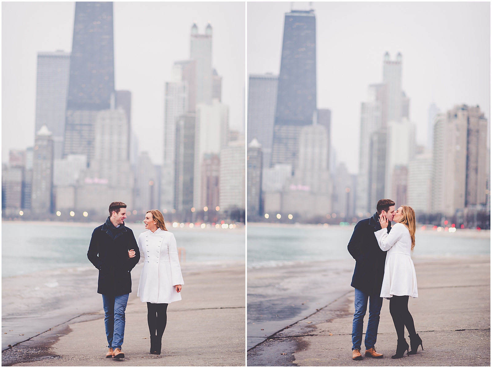 Courtney and Eric's winter Chicago engagement session photos with Chicagoland wedding photographer Kara Evans Photographer.