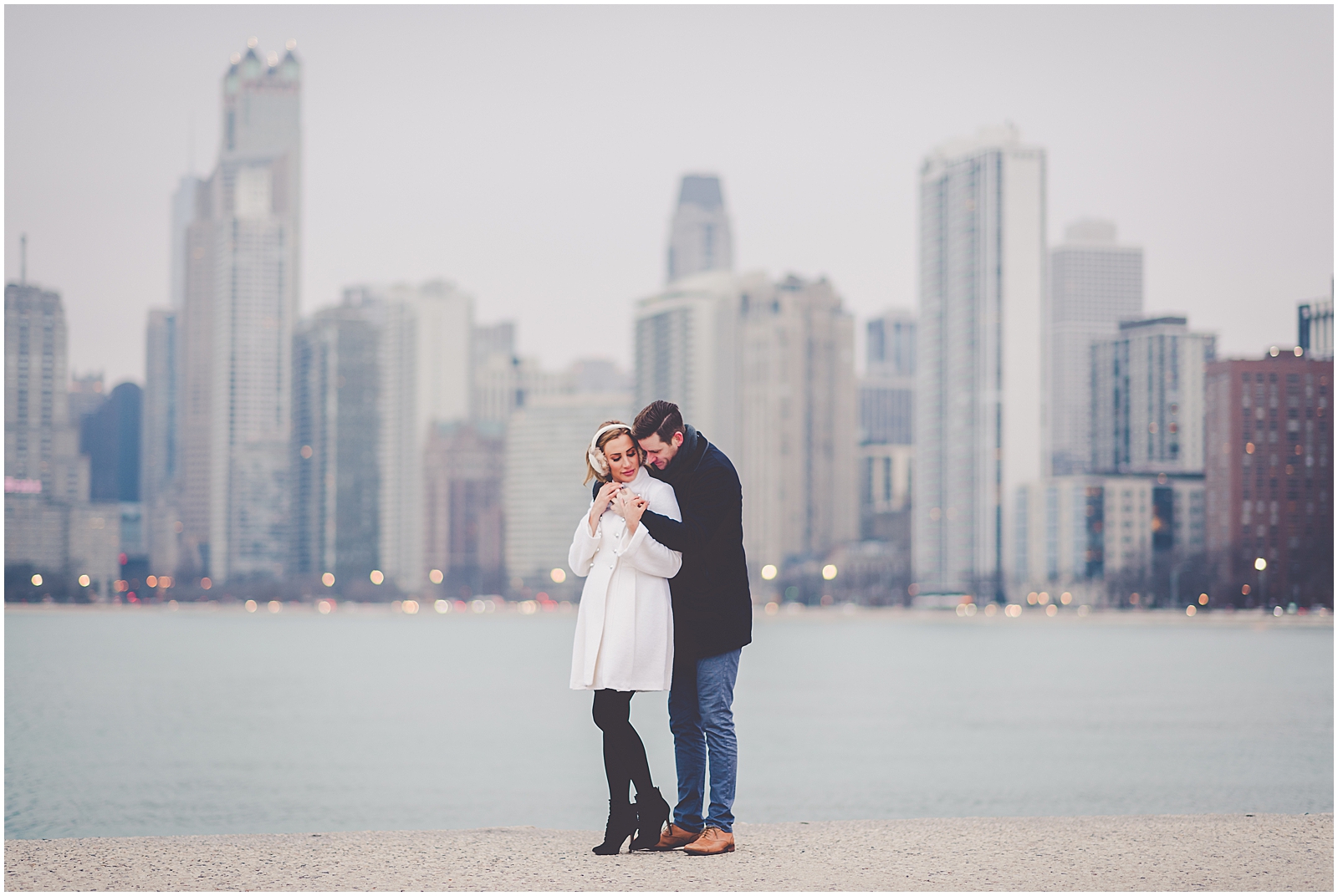 Courtney and Eric's winter Chicago engagement session photos with Chicagoland wedding photographer Kara Evans Photographer.