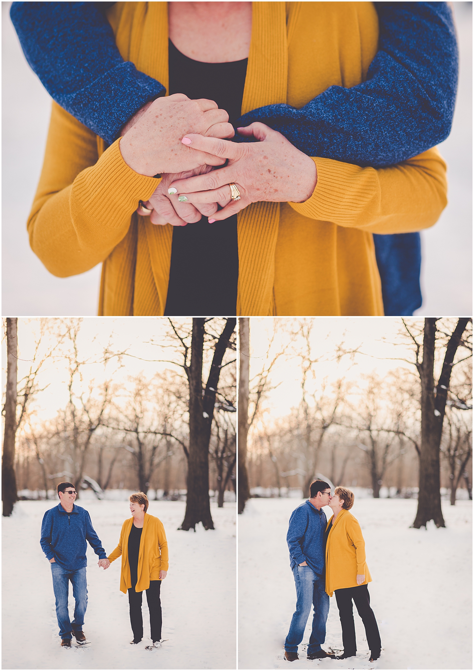 Nancy and Joel's winter anniversary session in Watseka, Illinois with Chicagoland wedding photographer Kara Evans Photographer.