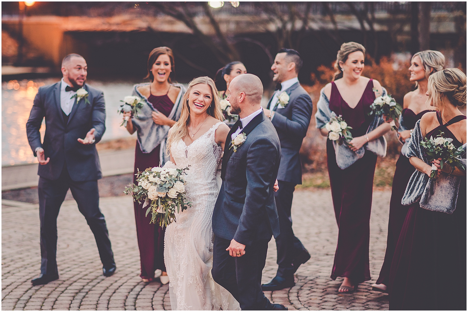 Brittany and Nic's Elements at Water Street winter wedding in Downtown Naperville, IL with Chicagoland wedding photographer Kara Evans Photographer.