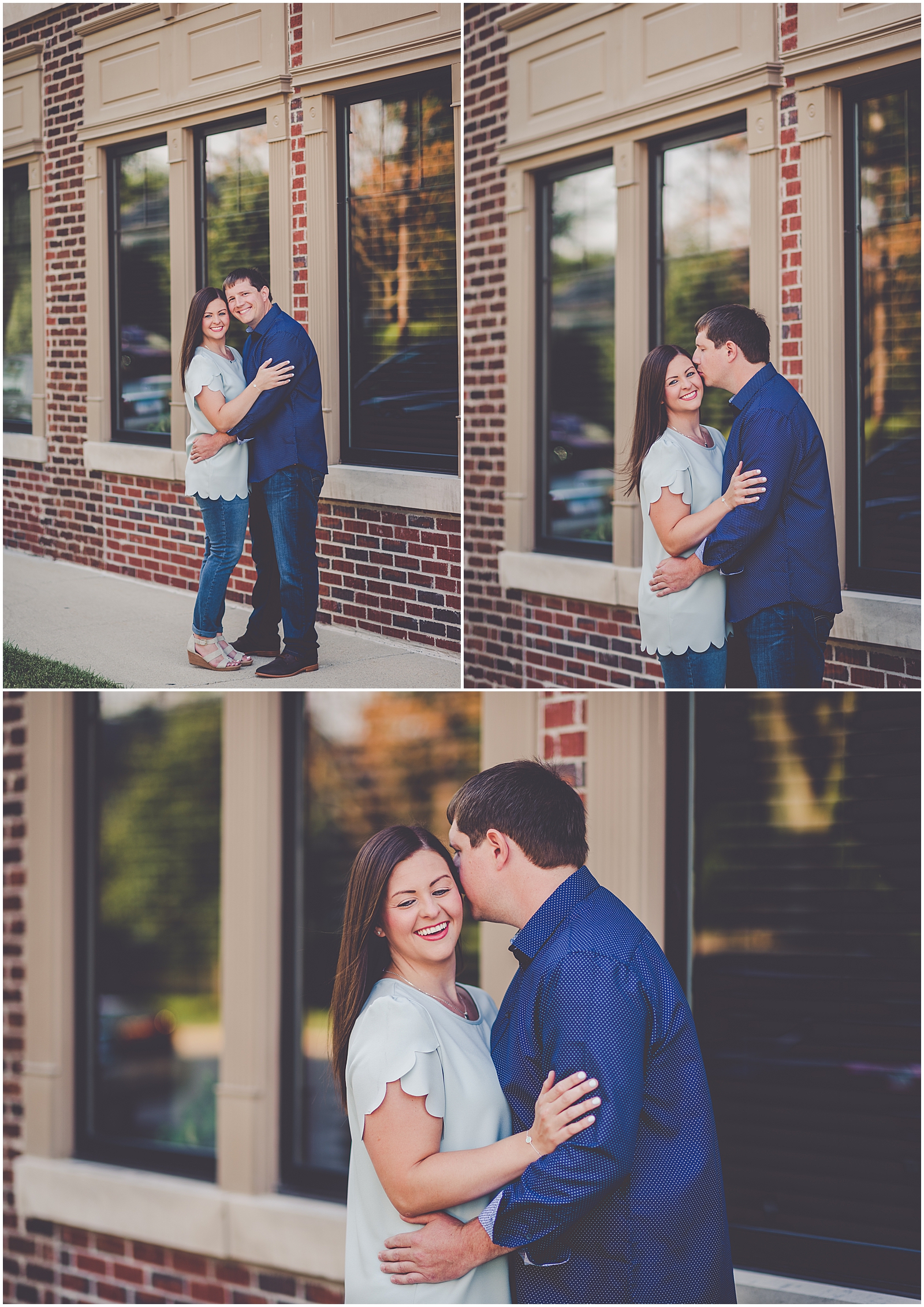 Taylor and Karl's downtown Frankfort engagement photos in Frankfort, Illinois with Chicagoland wedding photographer Kara Evans Photographer.